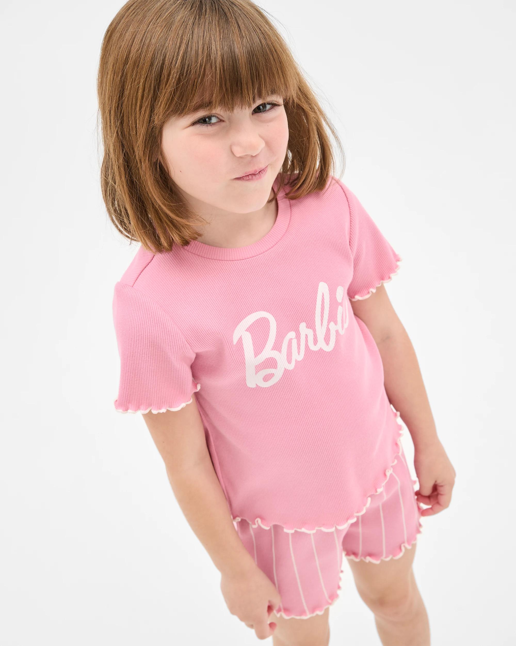 1 Barbie Younger Girls Rib Short Pyjama Set PINK, 1 of 7