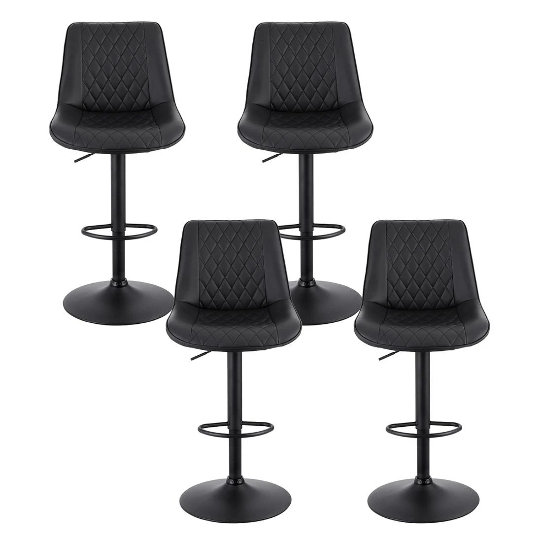3 Artiss 4x Bar Stools Kitchen Swivel Gas Lift Counter Chair Diamond Leather - Black, 3 of 6