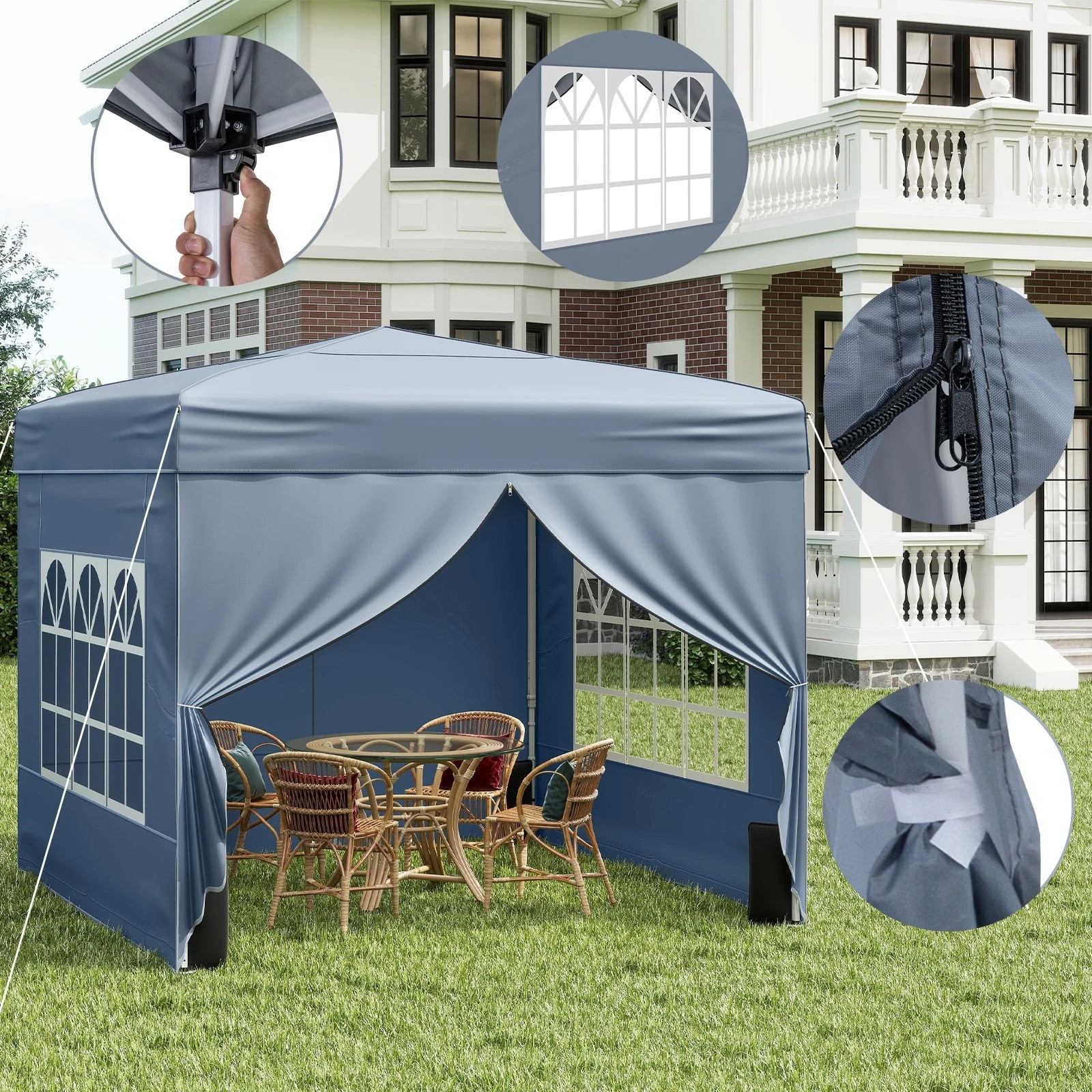 2 Costway 3x3m Pop up Canopy Tent Portable Sunshade Shelter - Grey, 2 of 3