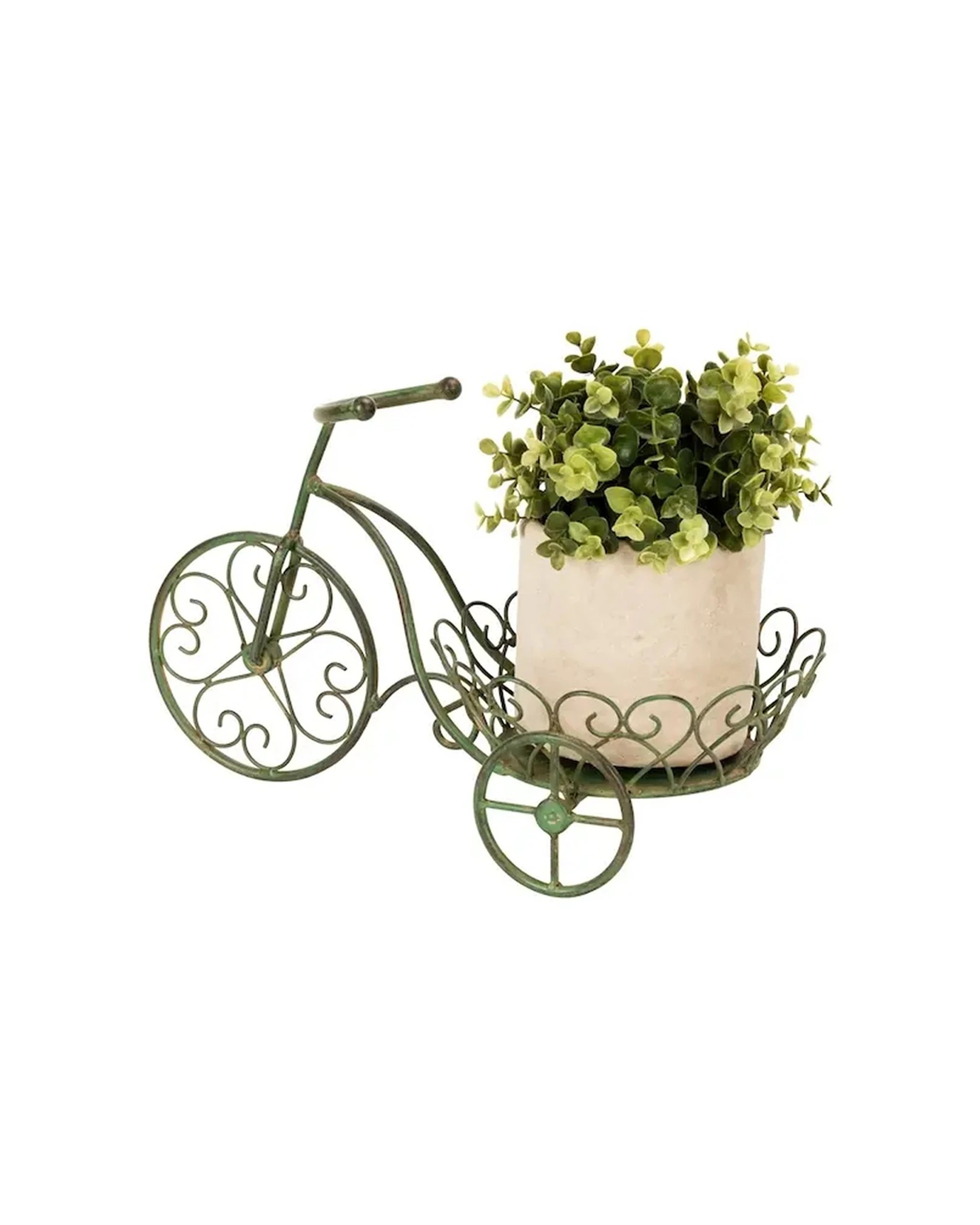 2 Alfresco Small Florentine Metal Tricycle Vintage Garden Planter Decorative - Green, 2 of 2