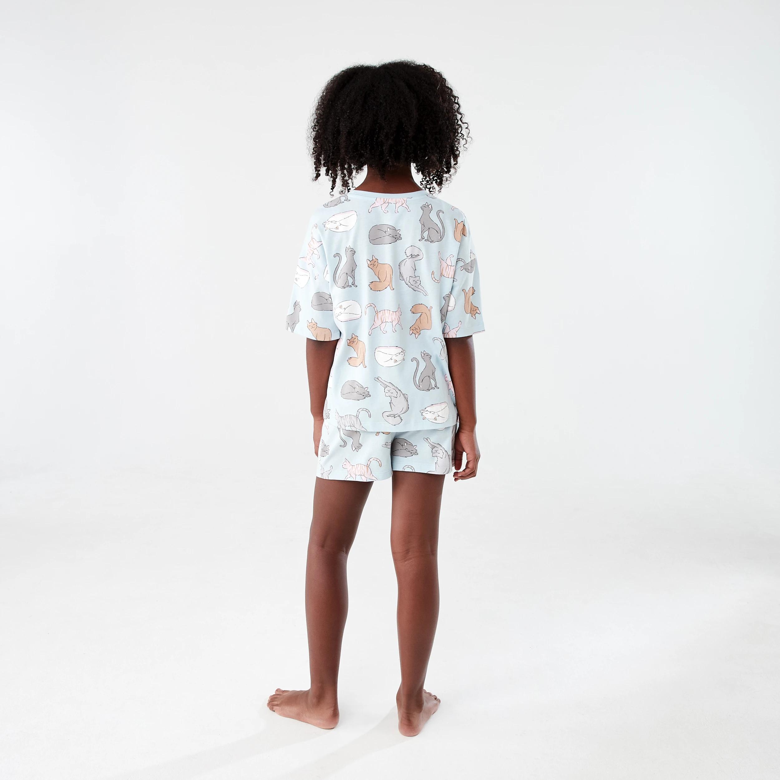 2 Short Sleeve Top Jersey Pyjama Set BLUE CATS, 2 of 7