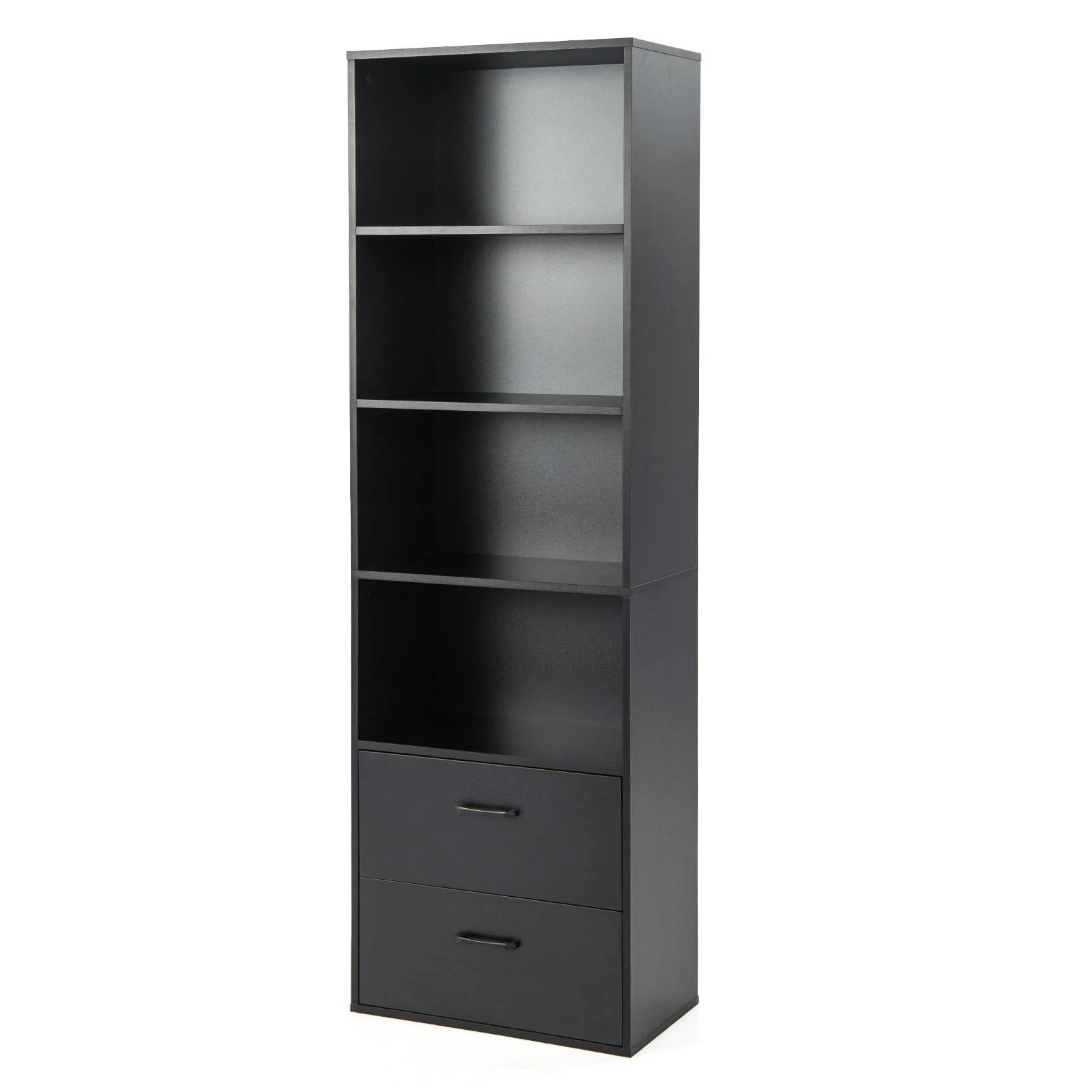 1 Costway 6-Tier Bookshelf w/2 Drawers Modern Bookcase Cube Display Shelf Storage Cabinet - Black, 1 of 5