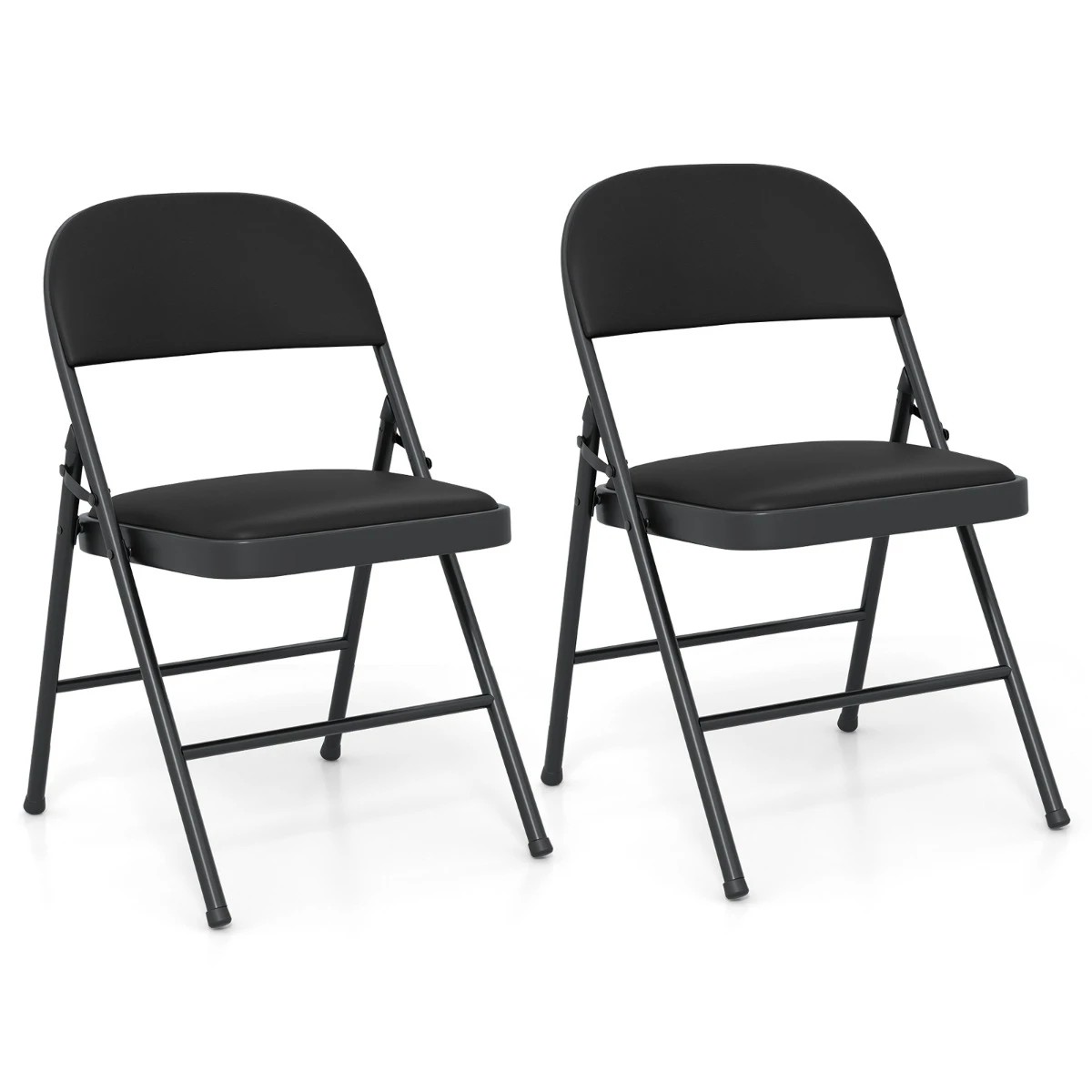 1 Costway 2x Folding Chairs Padded Stackable Dining Chairs Set w/Metal Frame & PVC Leather, 1 of 1