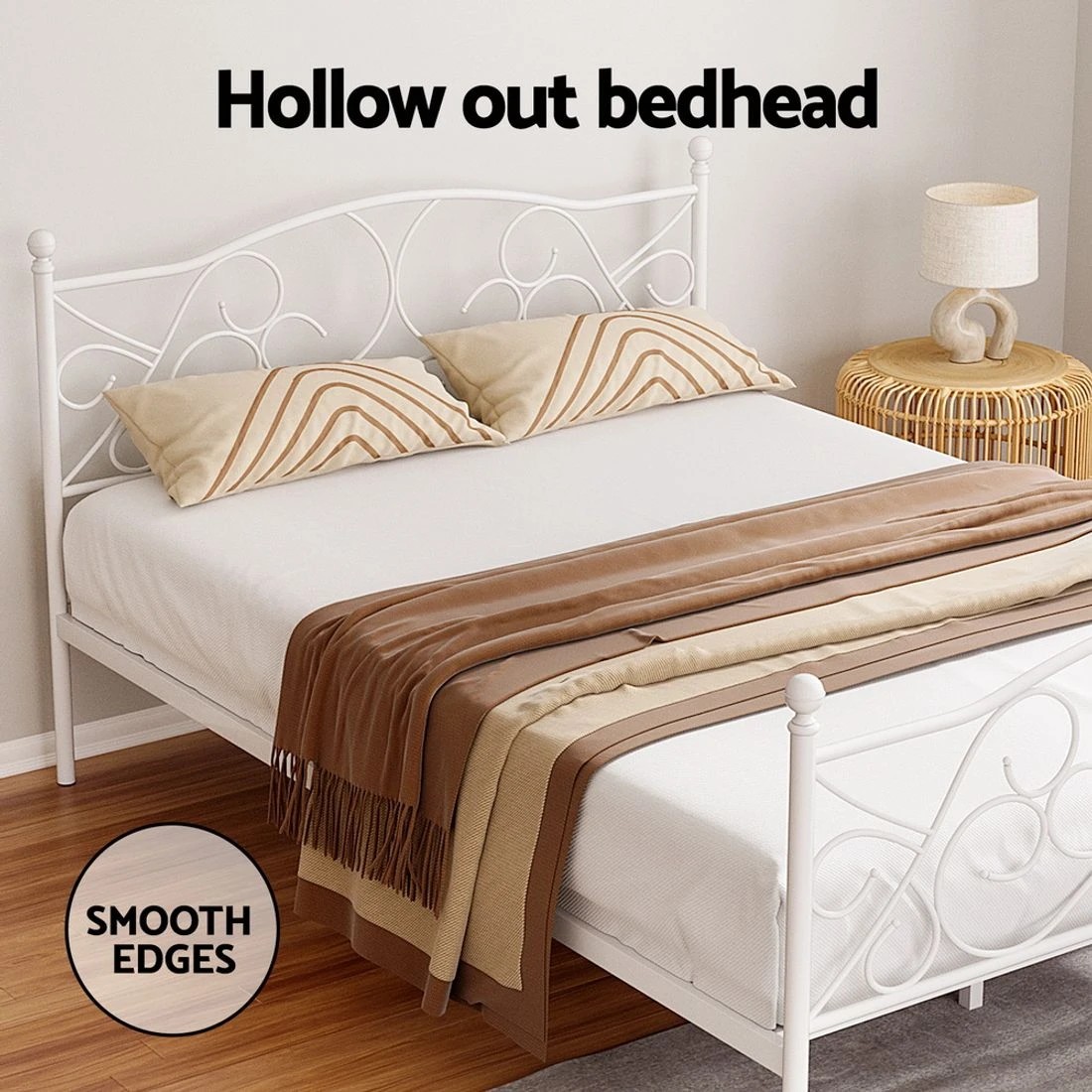 5 Artiss Bed Frame Double Size Metal Frame GROA - White, 5 of 7