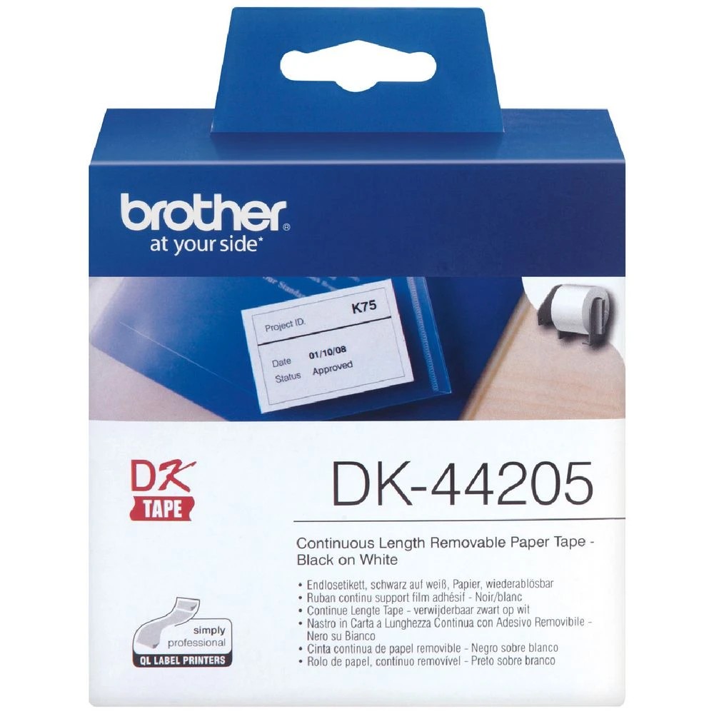 1 Brother DK 44205 Paper Tape Removable 62mm Black on White, 1 of 2
