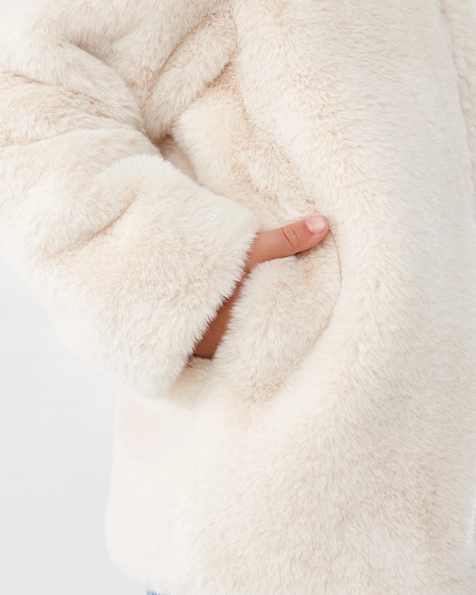 6 Faux Fur Jacket Beige Gray, 6 of 8