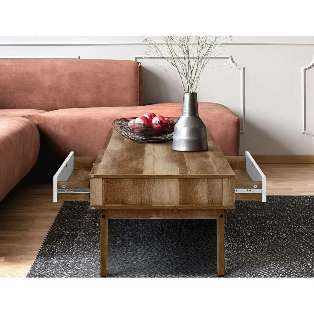 3 Artiss Coffee Table 2 Drawers Walnut Serena - Brown, 3 of 7