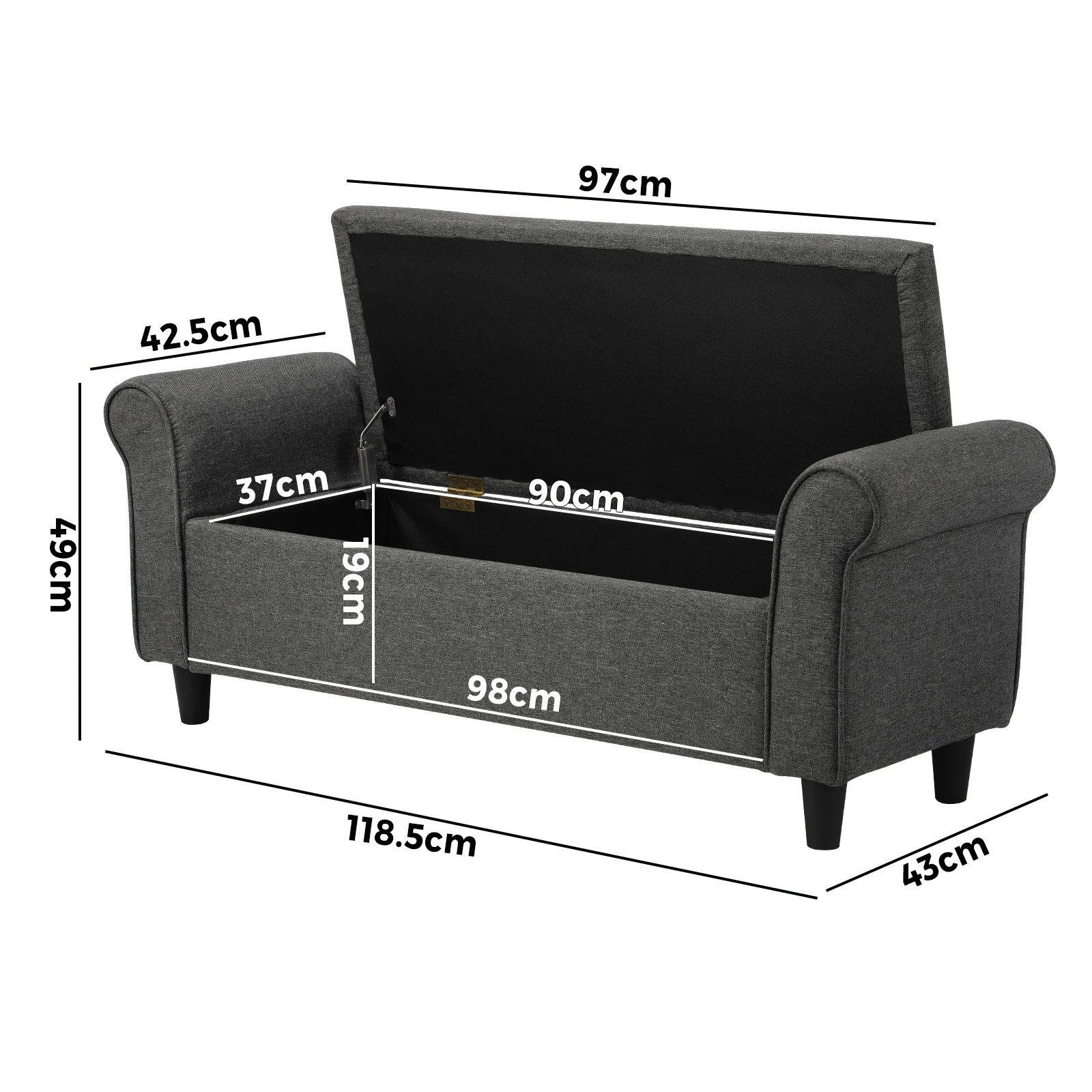 10 Oikiture Storage Ottoman Blanket Box Linen Fabric Arm Foot Stool Couch
 - Grey, 10 of 10