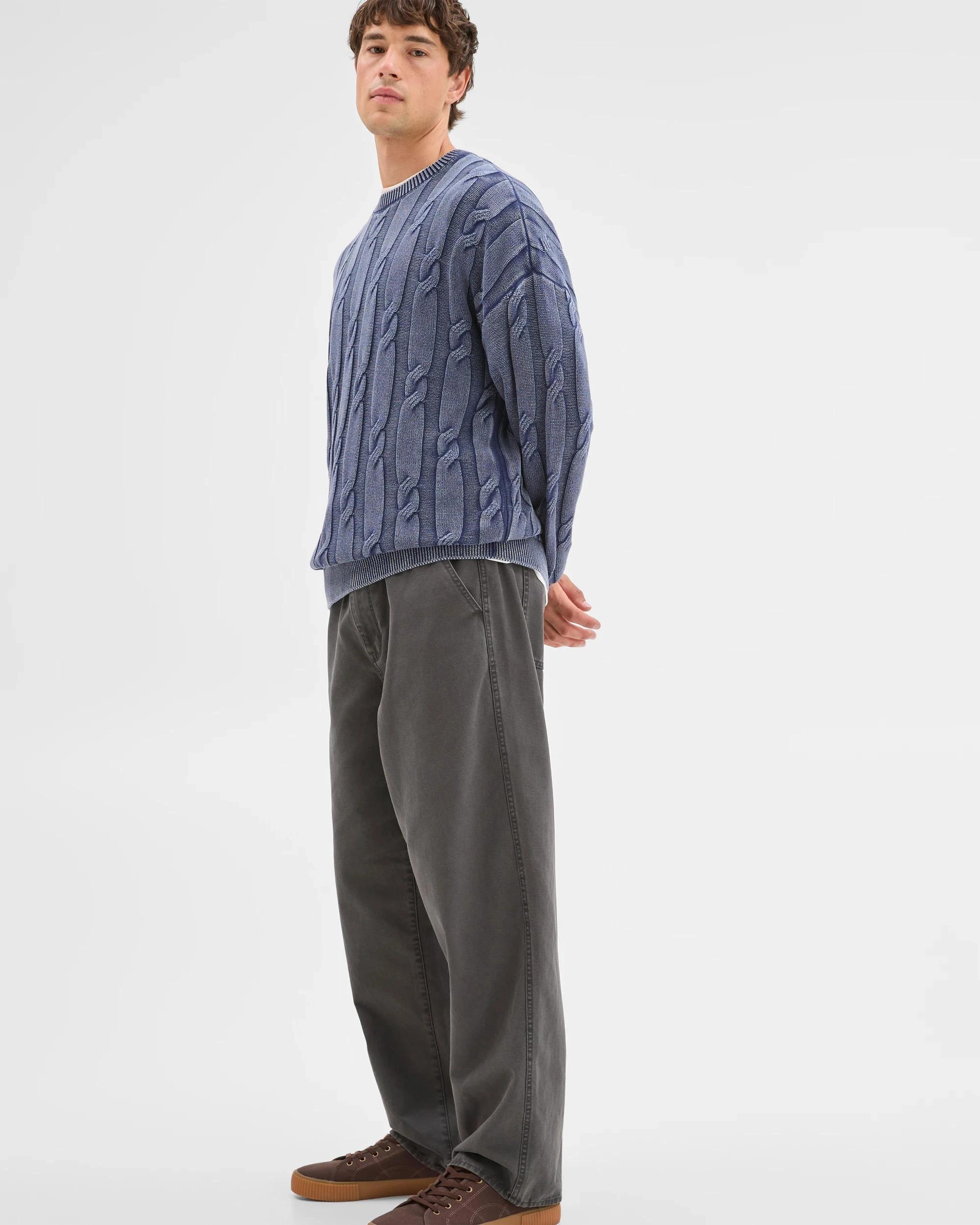 5 Commons Australian Cotton Cable Knit Washed Crew Jumper ACID NAVY, 5 of 8