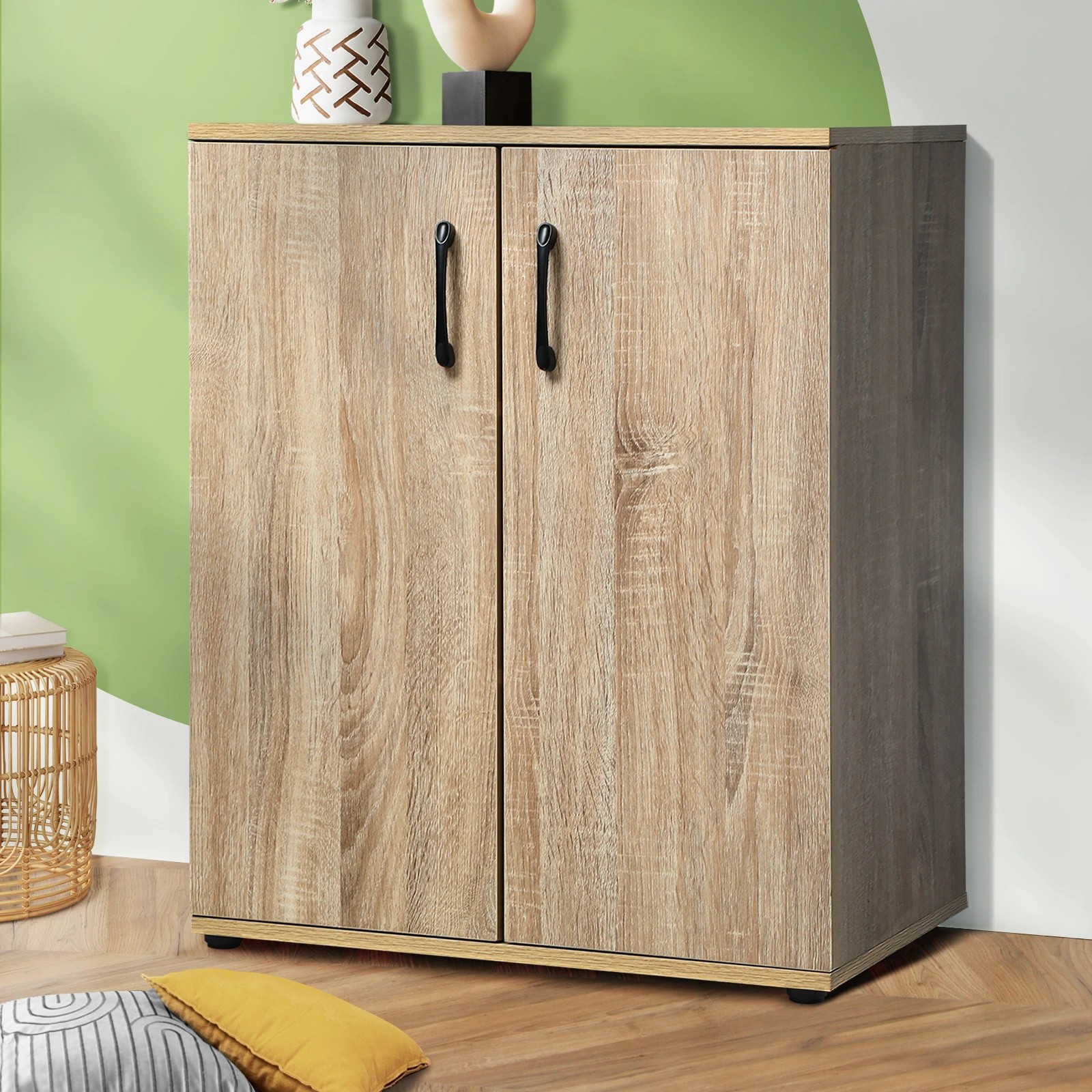 2 Oikiture Storage Cabinet Sideboard Freestanding Cupboard Organiser
 - Natural, 2 of 6