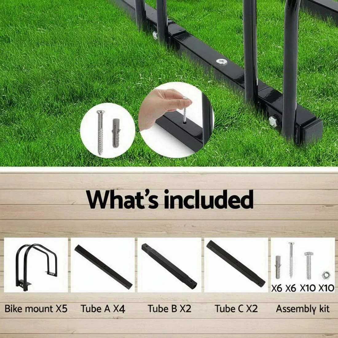 6 Weisshorn 5 Bike Stand Rack Bicycle Storage Floor Parking Holder Cycling - Black, 6 of 9