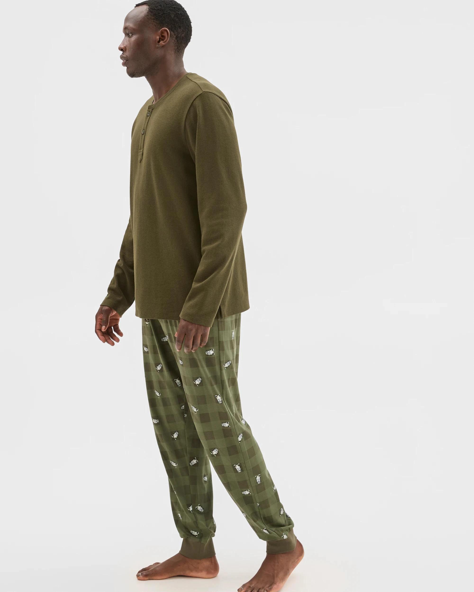 5 Maxx Australian Cotton Blend Waffle Henley Sleep Top FOREST NIGHT, 5 of 6