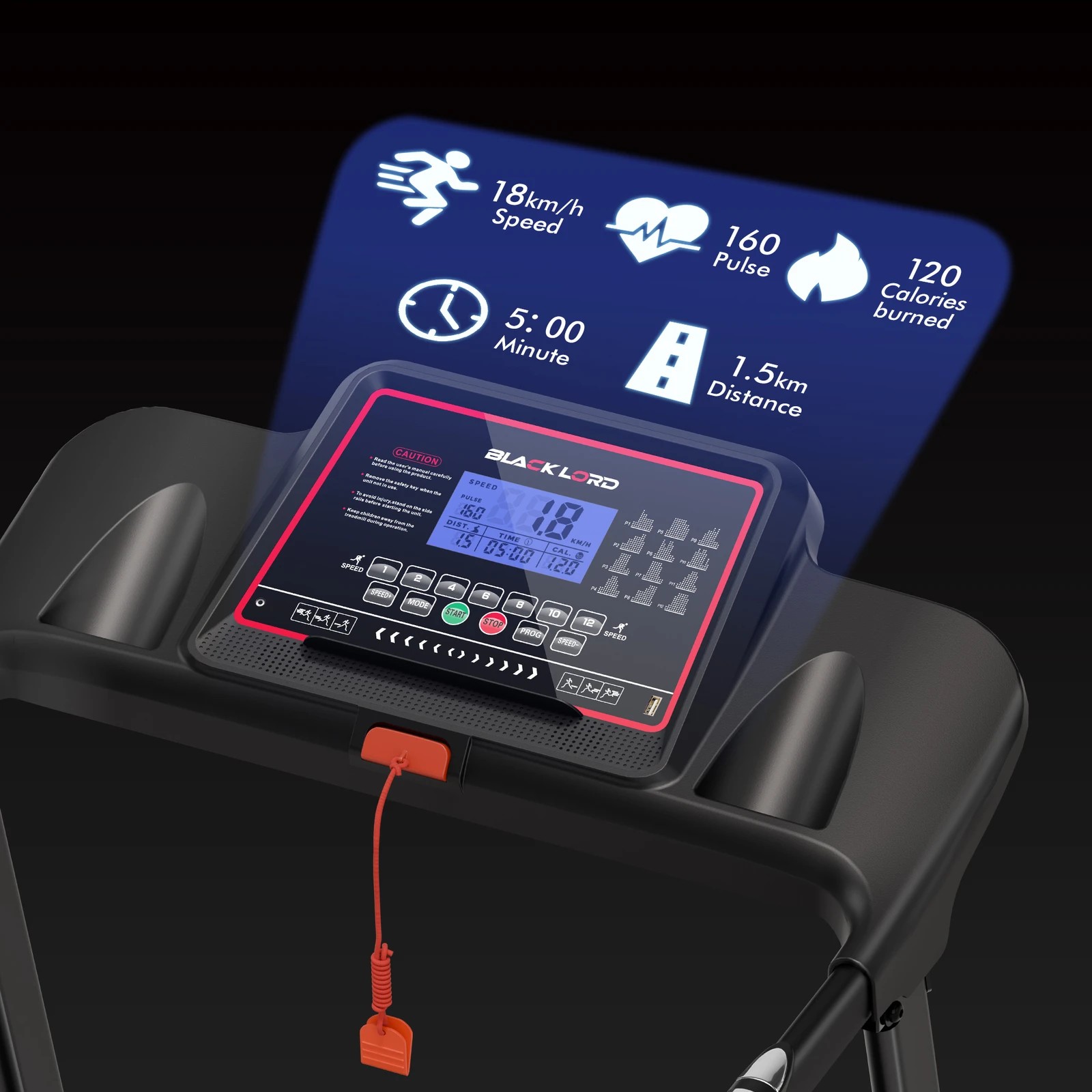 7 Black Lord Treadmill Electric Home Gym Fitness Exercise Equipment Incline 450mm, 7 of 10