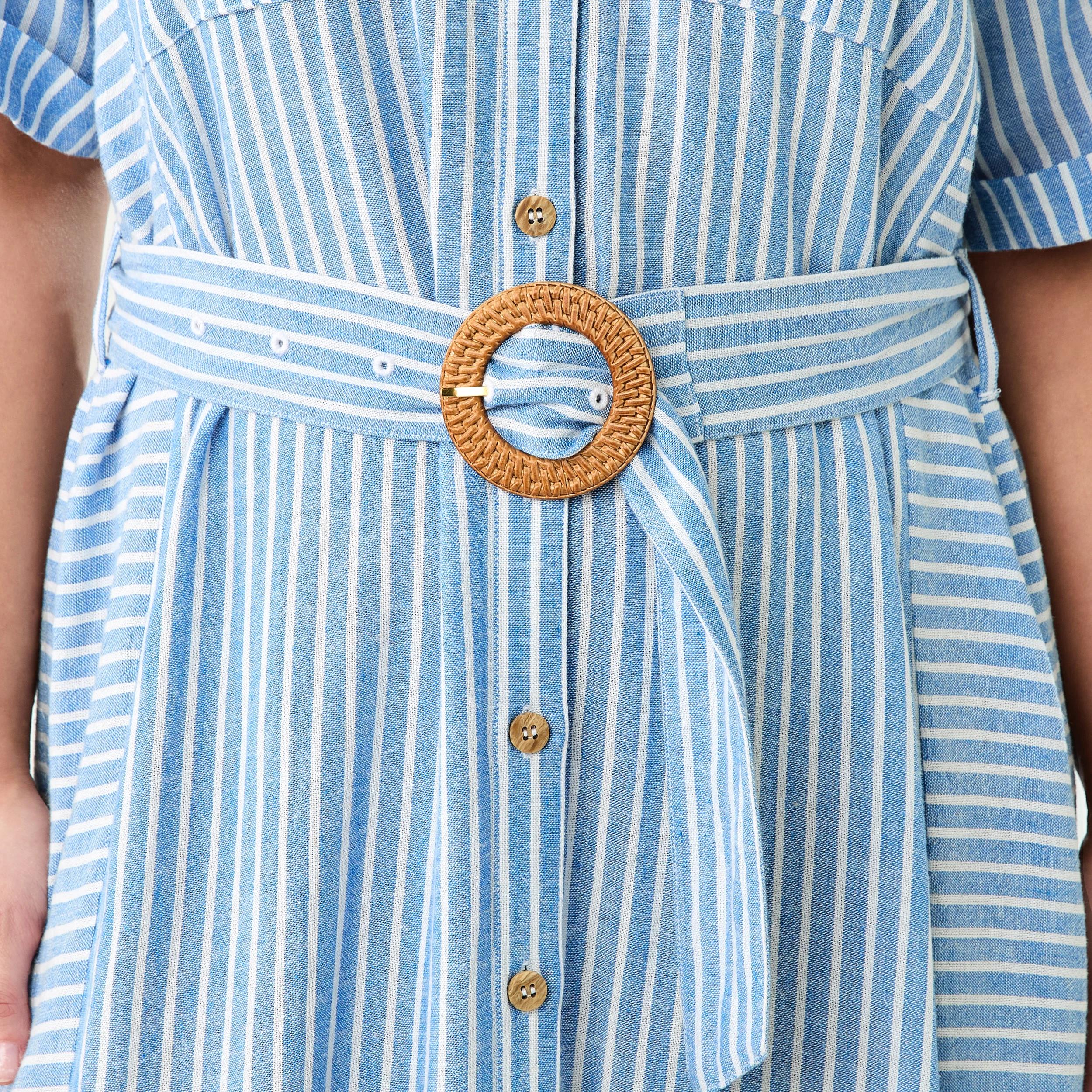7 Short Sleeve Utility Shirt Midi Dress RESORT STRIPE BLUE MARINE, 7 of 8
