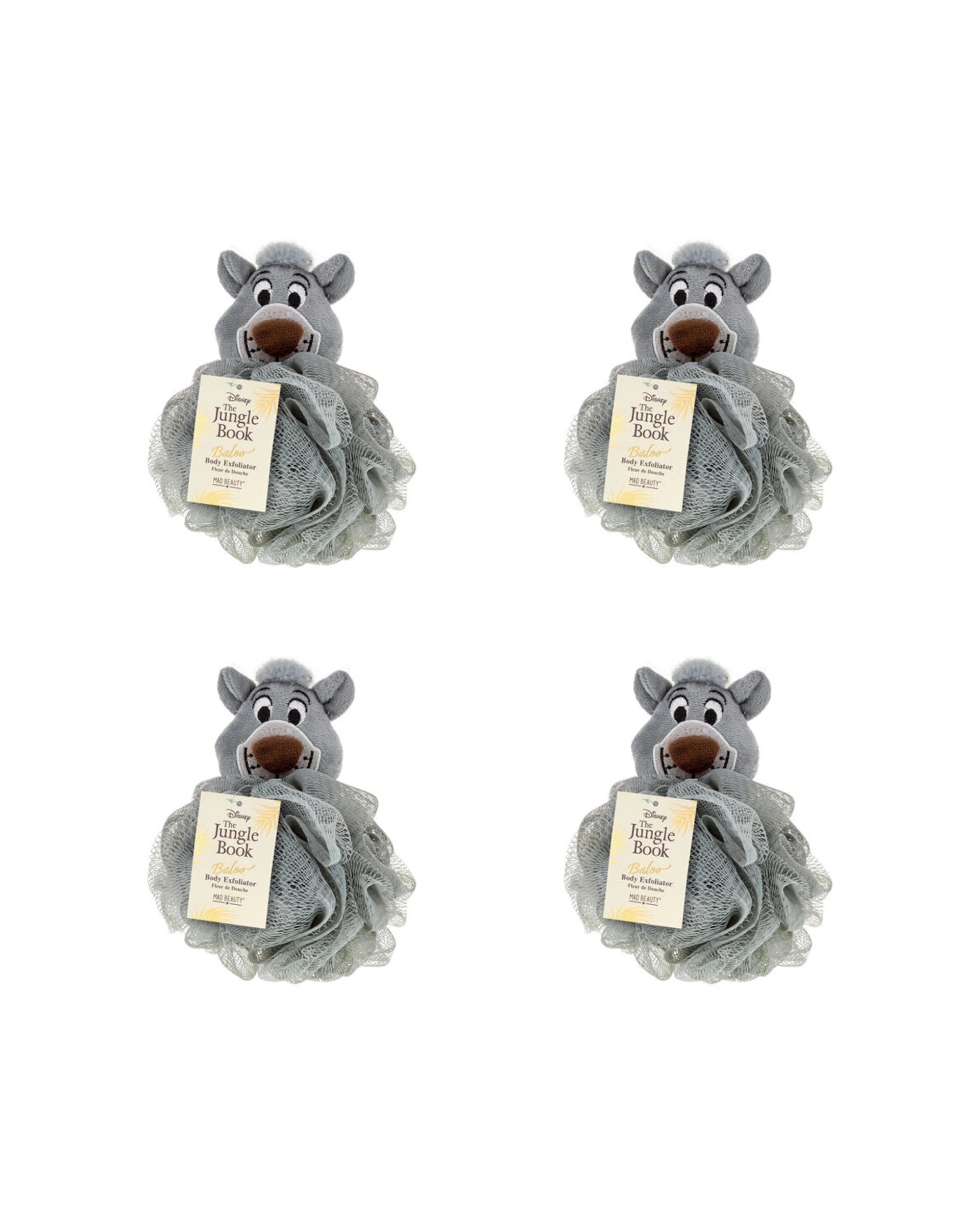1 Disney 4PK The Jungle Book Baloo Body Exfoliator Shower Loofah Puff - Grey, 1 of 1