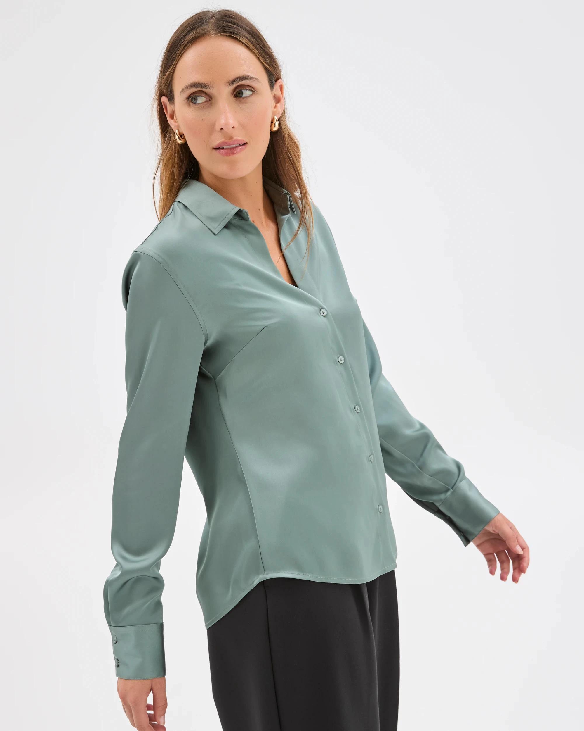 7 Preview Satin Long Sleeve Button Up Shirt SEAFOAM, 7 of 7