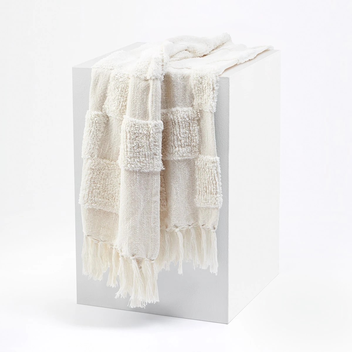 1 Tufted Check Throw - White, 1 of 7