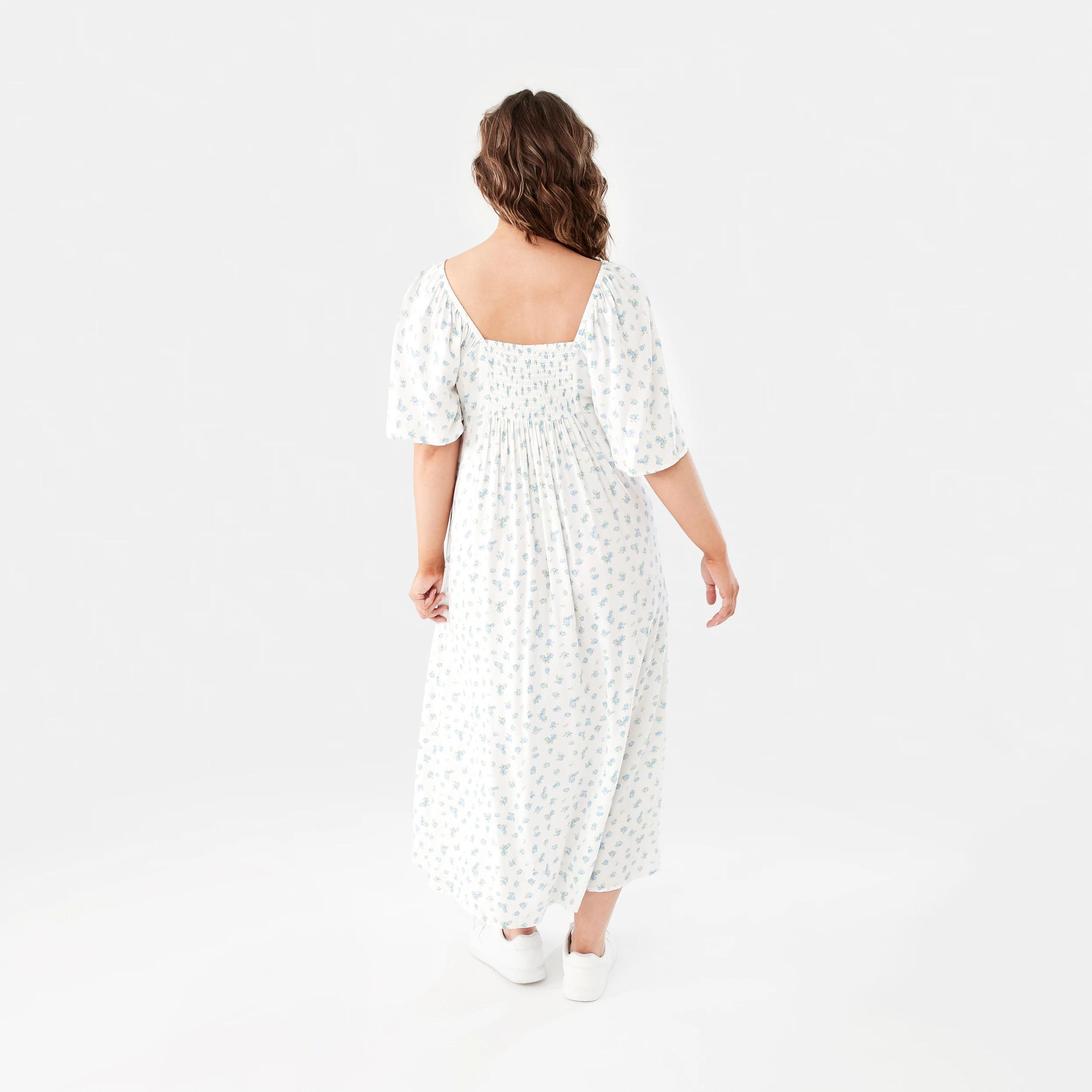 4 Short Sleeve Square Neck Tea Midi Dress DITSY ROSE CLOUD WHITE, 4 of 8
