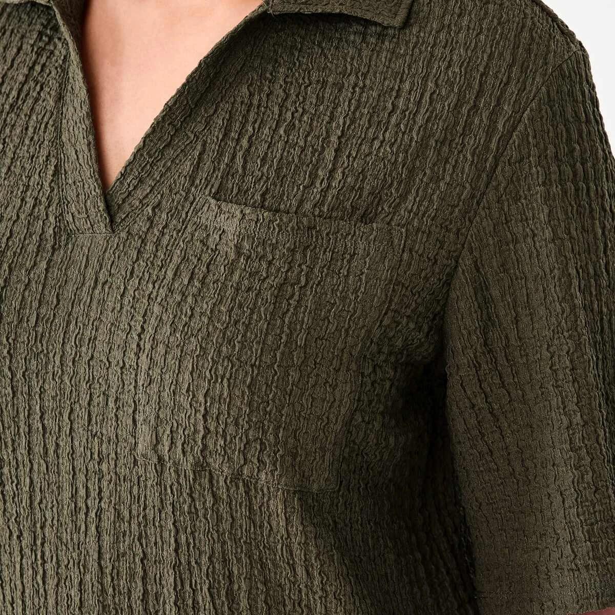 6 Short Sleeve Textured Polo Top BURNT OLIVE, 6 of 6