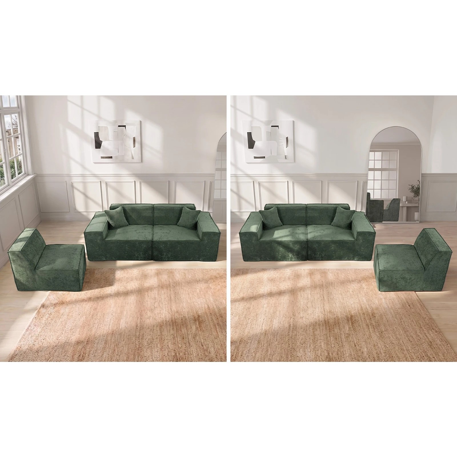 6 Oikiture Modular Sofa Compressed Convertible Couch 300cm Chenille - Green, 6 of 7