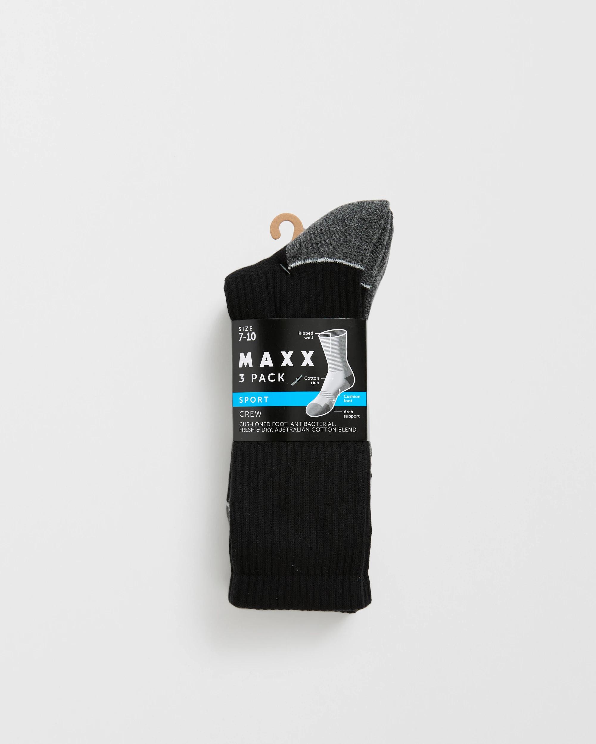 3 Maxx Australian Cotton Blend 3 Pack Sport Crew Socks BLACK, 3 of 3