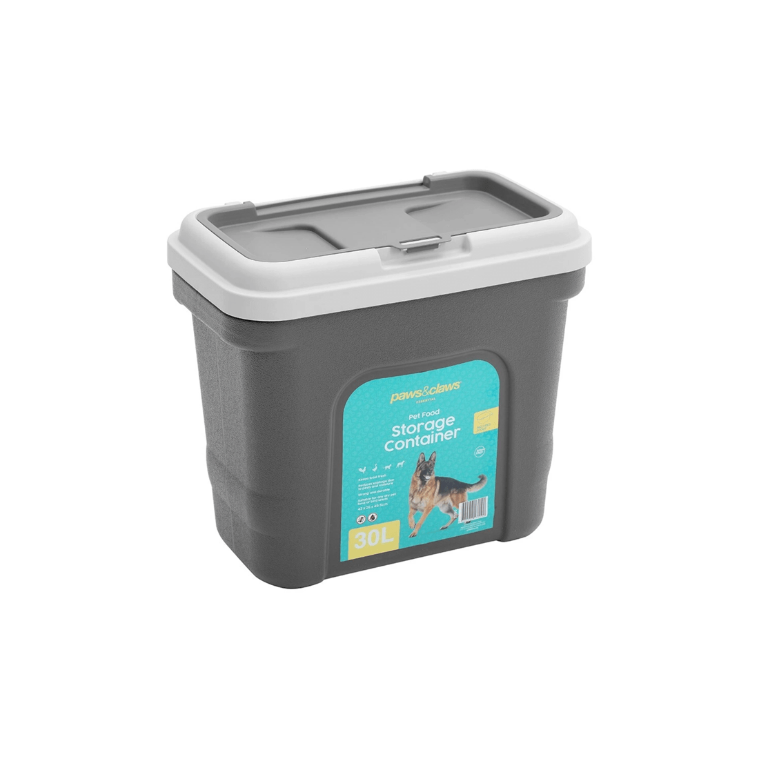 2 Paws And Claws 30l Grey Pet Food Storage Container With Scoop And Clip Lock Lid
 - Grey, 2 of 3