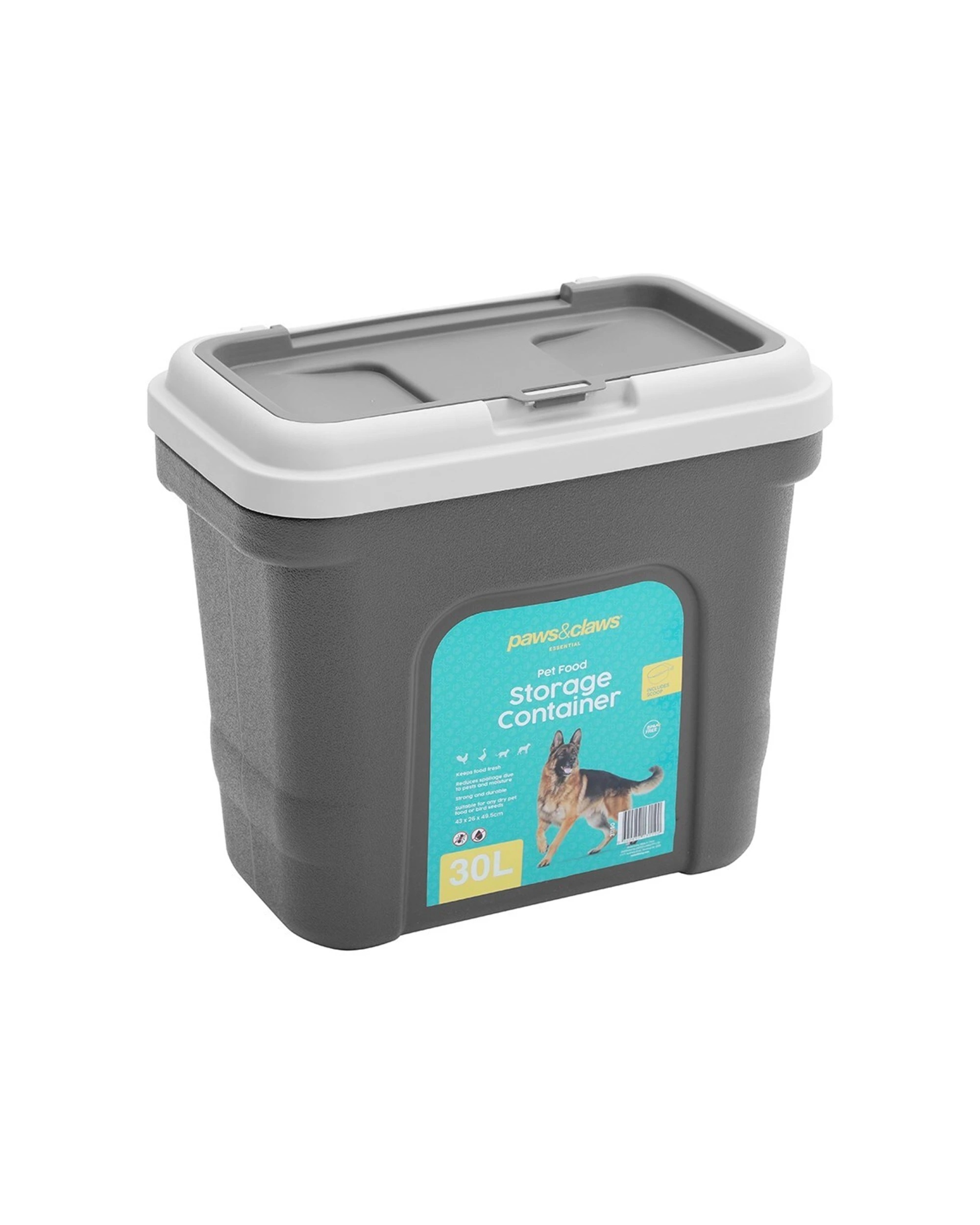 2 Paws And Claws 30l Grey Pet Food Storage Container With Scoop And Clip Lock Lid
 - Grey, 2 of 3