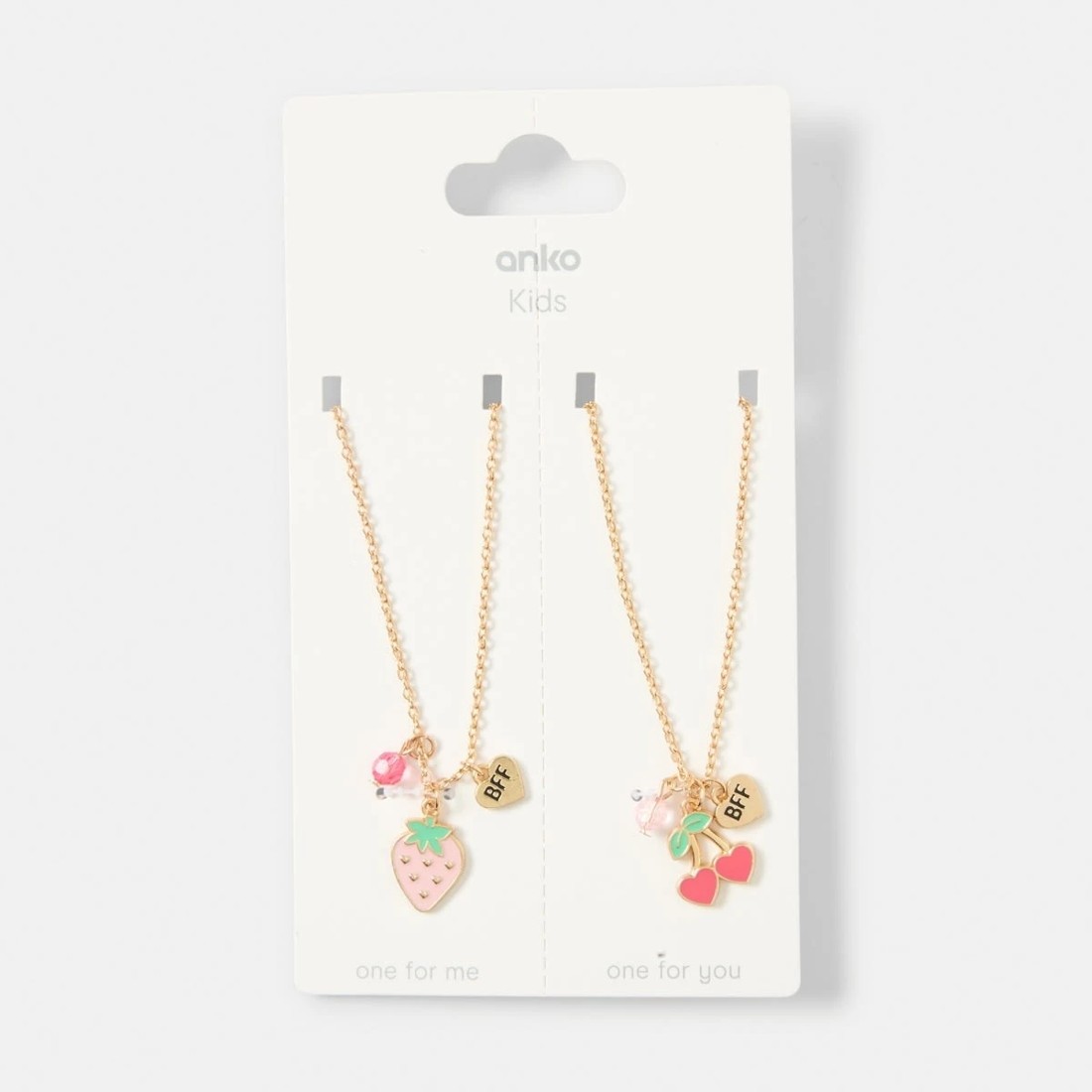 3 2 Pack BFF Strawberry Necklace - Pink, Green and Gold Tone, 3 of 3