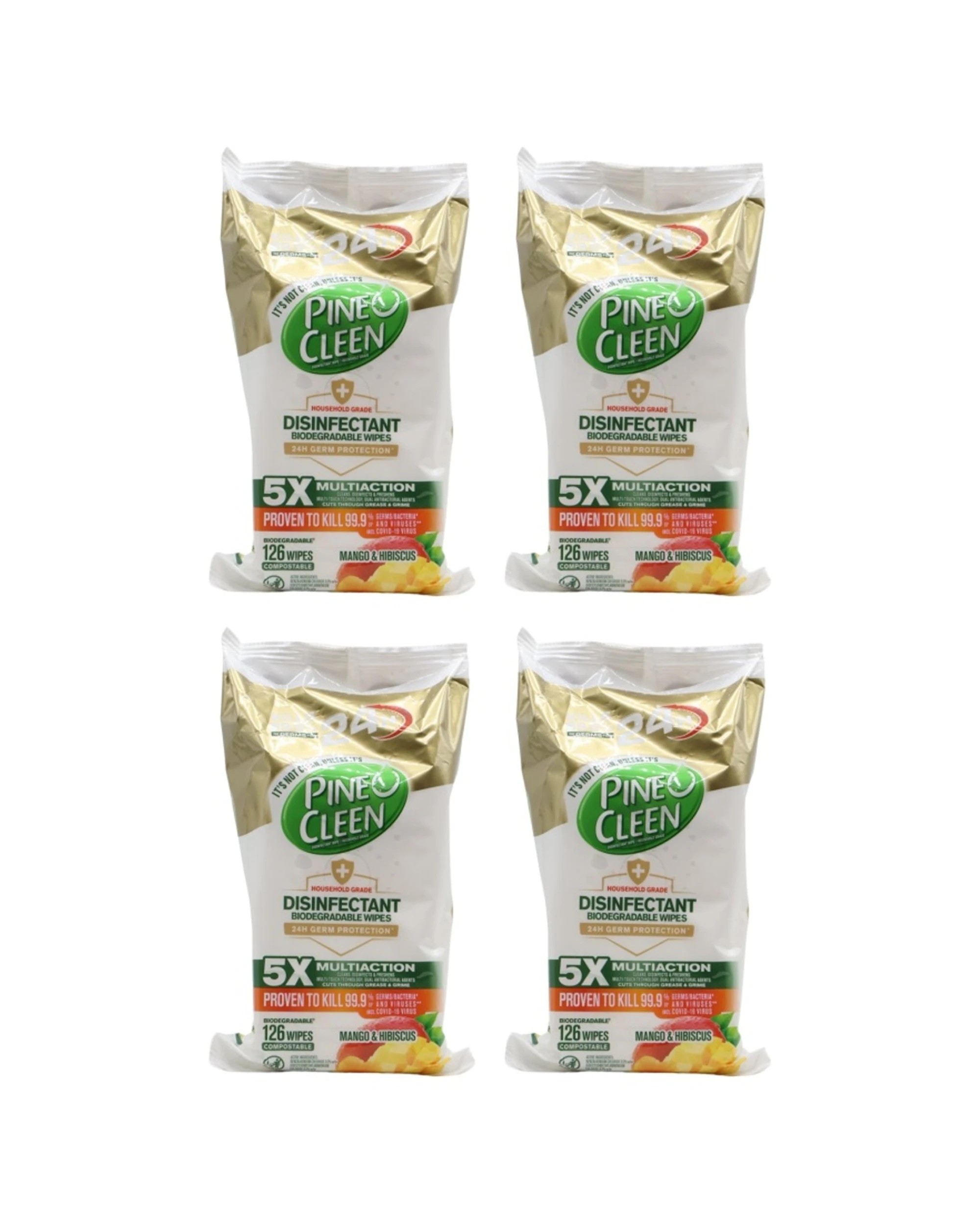 1 Pine O Cleen 4x126pc Household Grade Disinfectant Wipes Mango Hibiscus - White, 1 of 2