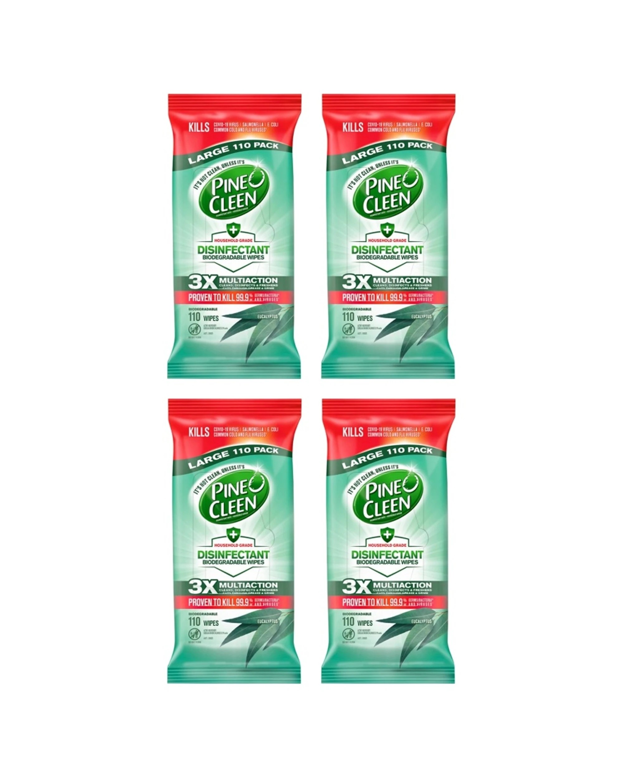 1 Pine O Cleen 4x 110pc Pack Household Grade Disinfectant Wipes Eucalyptus - Multi, 1 of 2