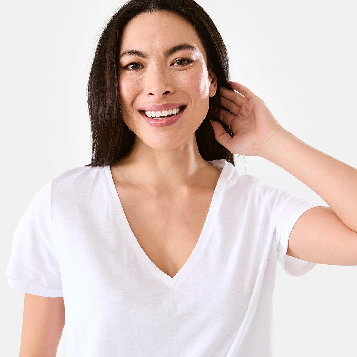 4 Short Sleeve Slub V-neck T-shirt White, 4 of 5