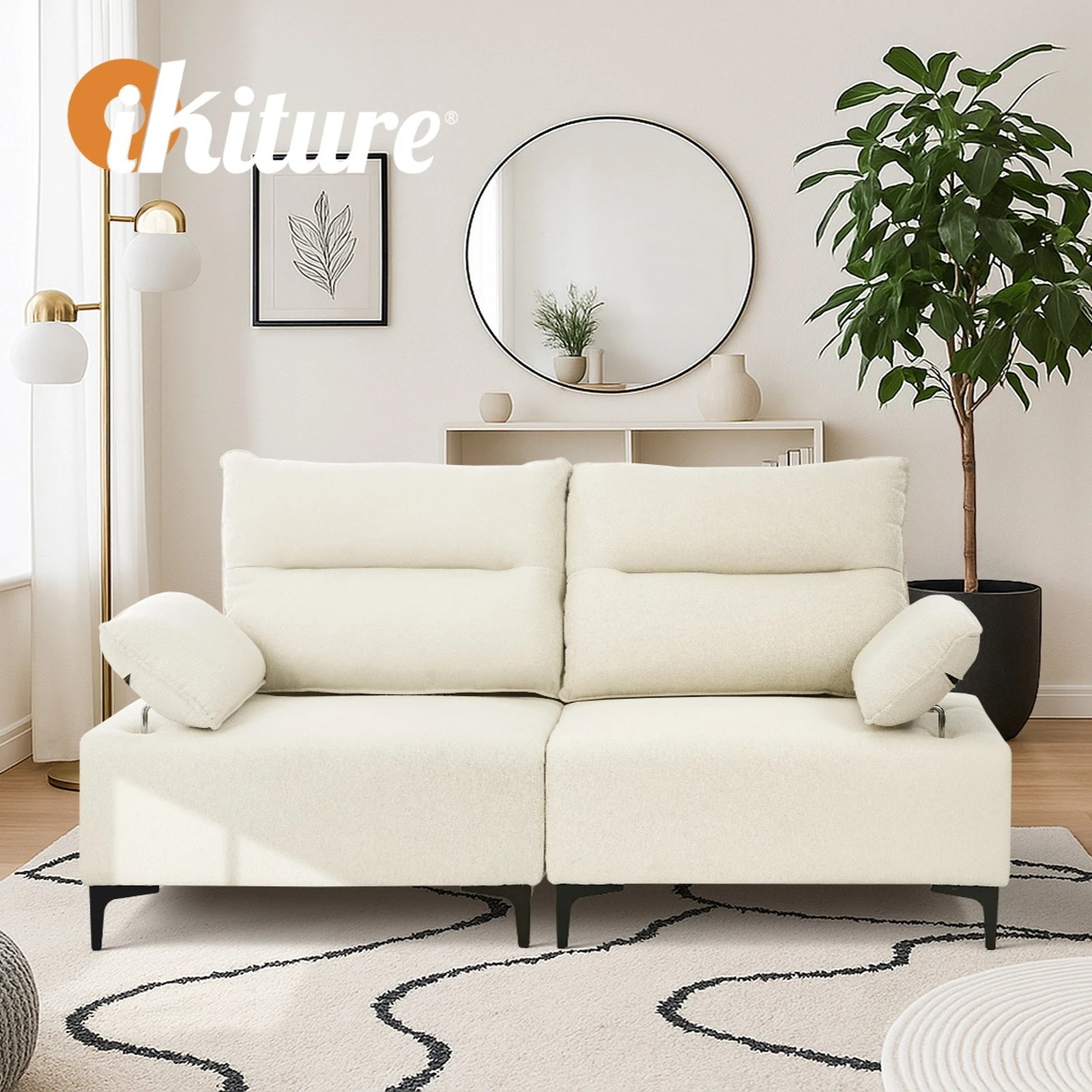 7 Oikiture 2 Seater Love Seat Couch Sofa Chair - Beige, 7 of 10