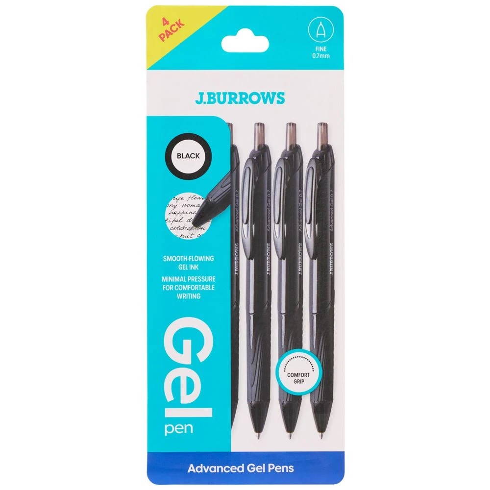 1 J.Burrows Retractable Advanced Gel Pen Black 4 Pack, 1 of 5
