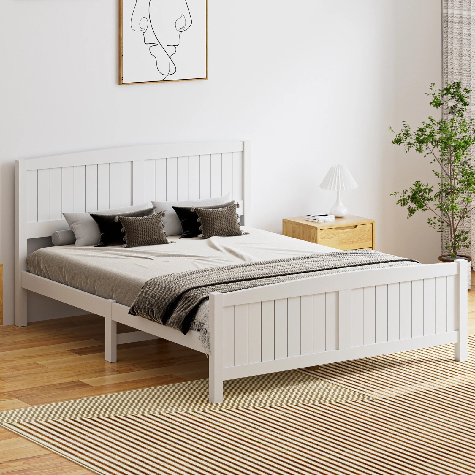 10 Oikiture Bed Frame Queen Size Wooden Base Timber Platform
 - White, 10 of 10