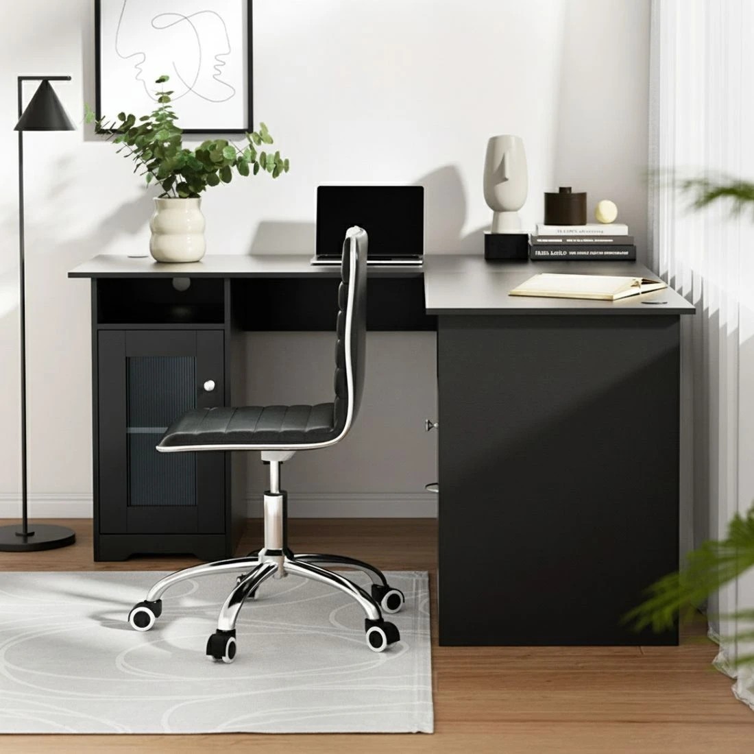 3 Artiss Computer Desk Home Office Study Desks L-shaped Corner Table with Storage - Black, 3 of 5