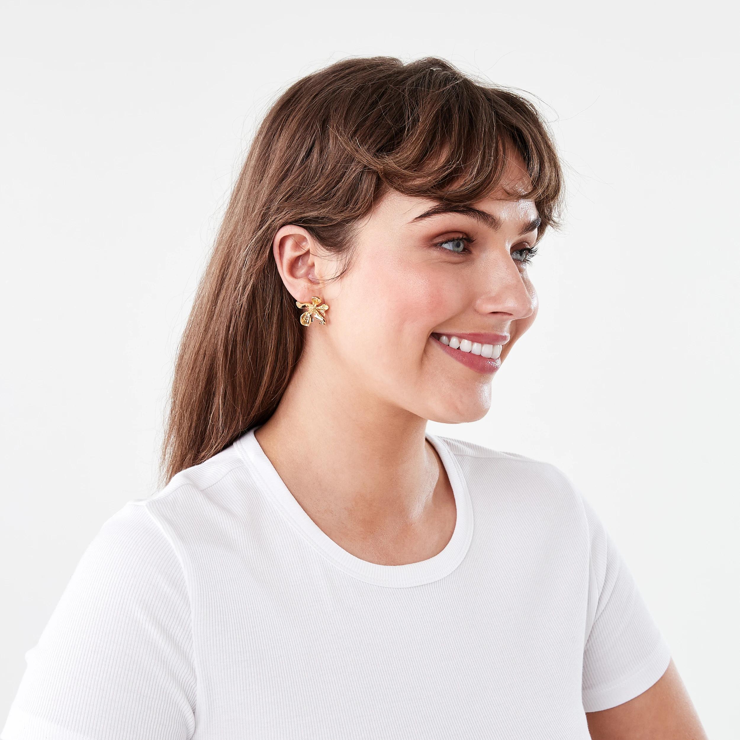 4 18K Gold Plated Flower Stud Earrings Gold, 4 of 5