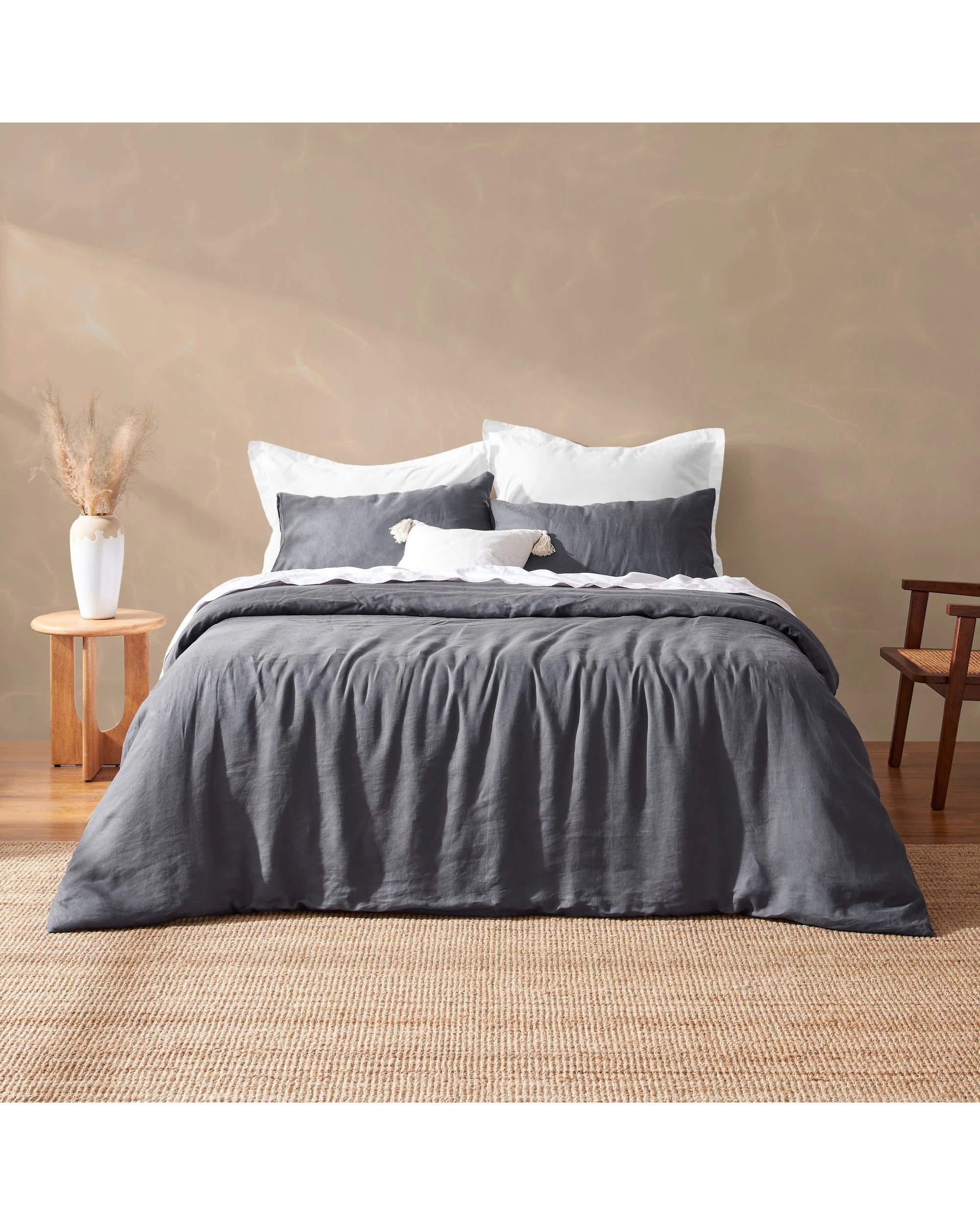 1 Natural Home Vintage Washed 100% Hemp Quilt Cover Set - Queen Bed - Charcoal, 1 of 7