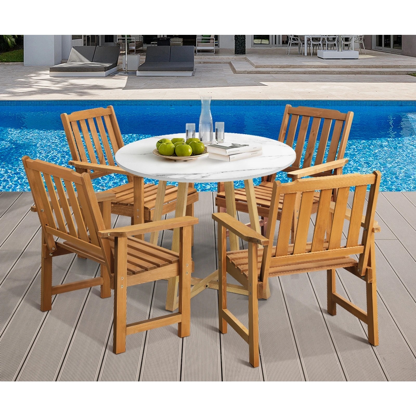 4 Livsip Outdoor Patio Set Solid Wood Chair and Table 5PC Furniture Dining Setting - Multi, 4 of 9