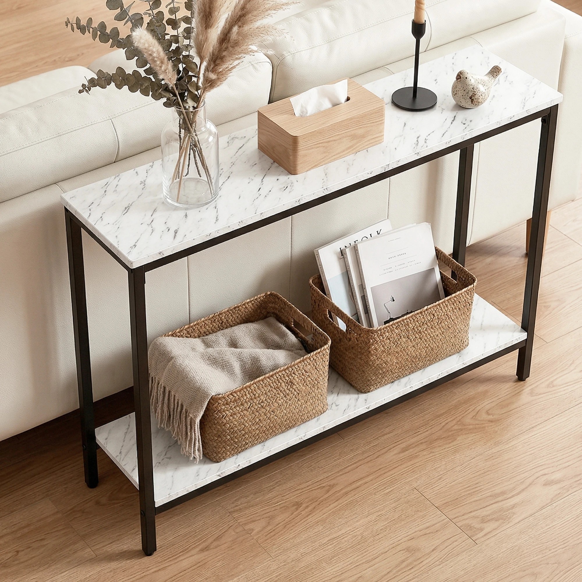 5 Artiss Console Table Entryway Hallway Display Desk Marble Effect 90CM - Black, 5 of 10