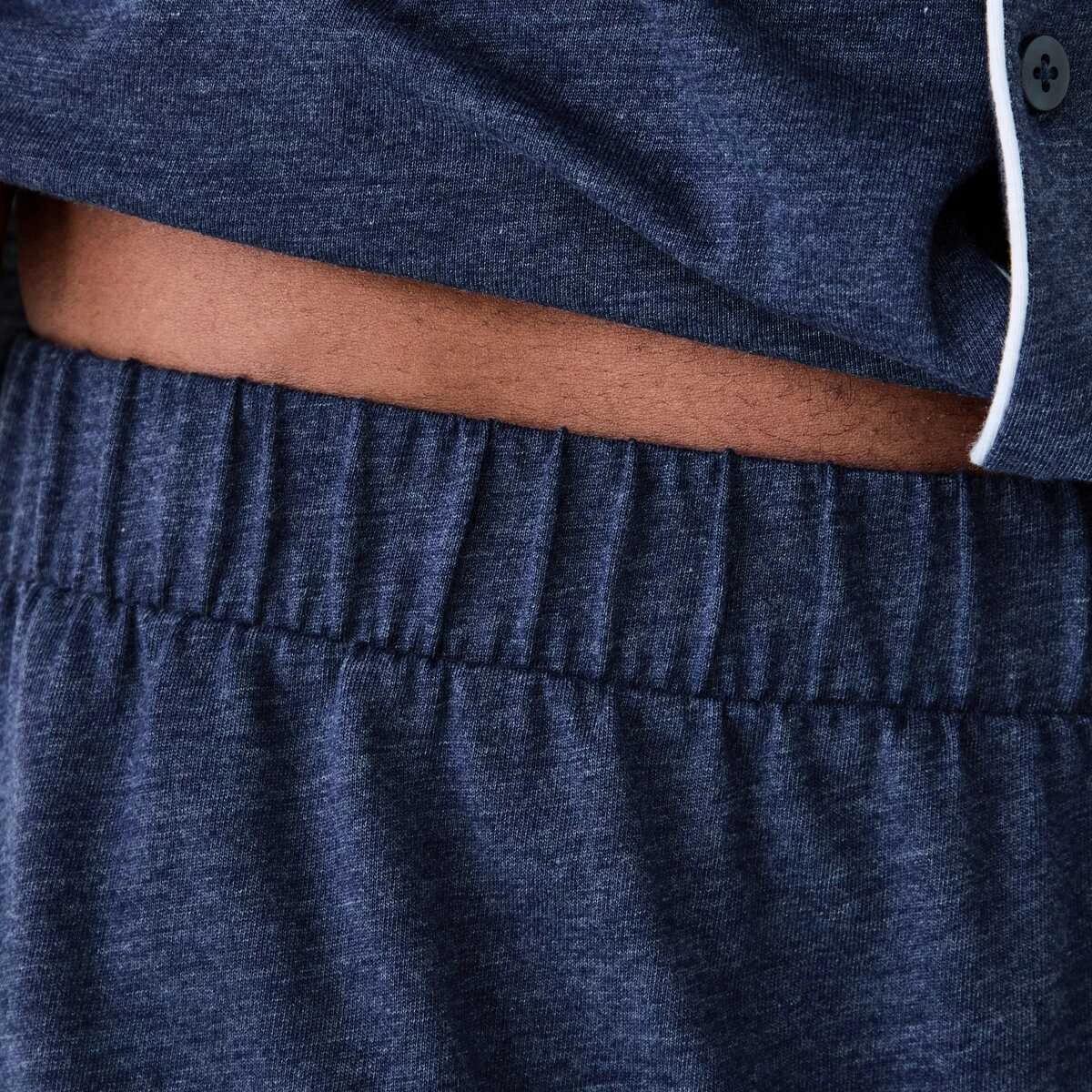 7 Short Sleeve Button Through Knit Pyjama Set NAVY MARLE, 7 of 8