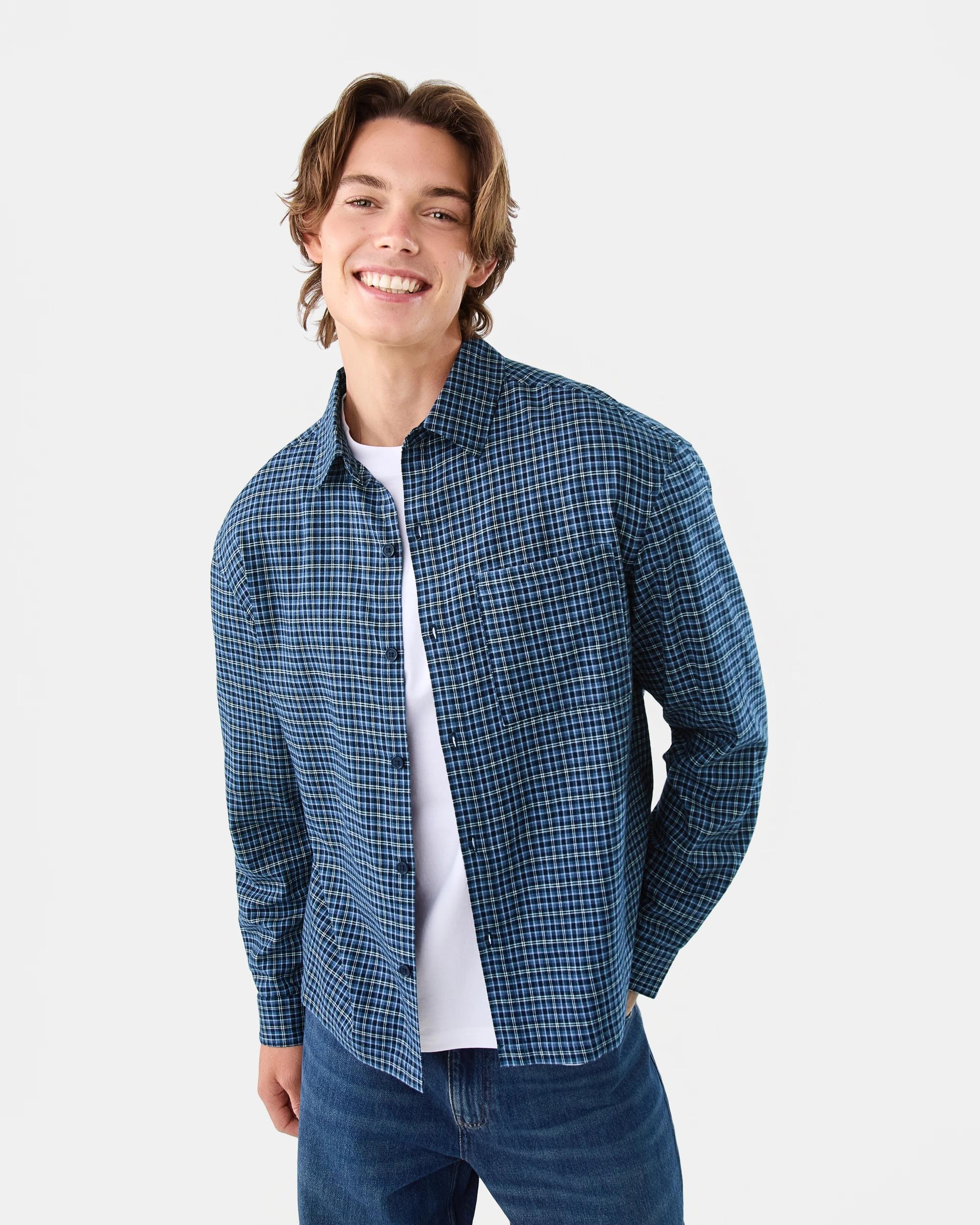 1 Long Sleeve Boxy Shirt Nvy Check, 1 of 9