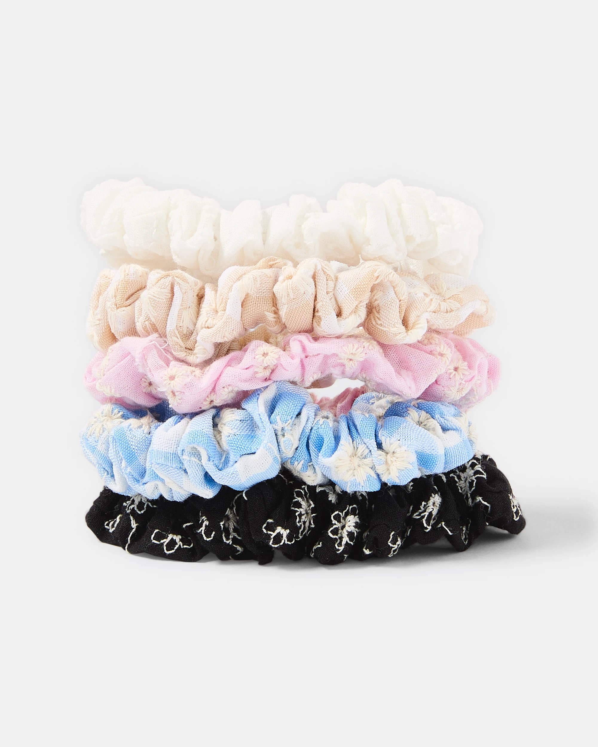 1 5 Pack Embroidered Mini Flower Hair Scrunchies, 1 of 5