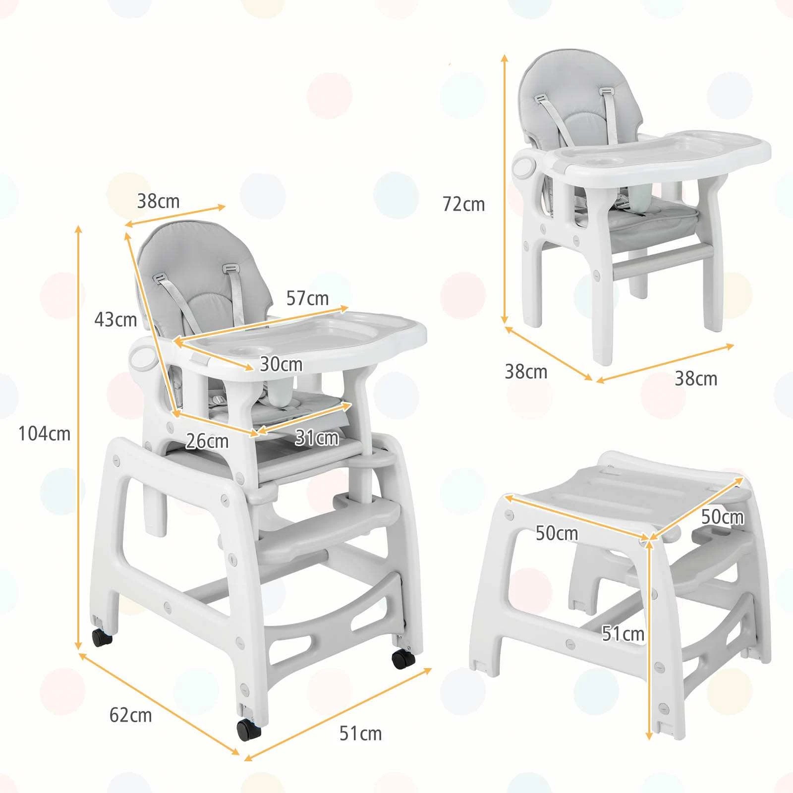 2 Costway 3-in-1 High Chair Convertible Feeding Rocking Chair Table Set - Grey, 2 of 2