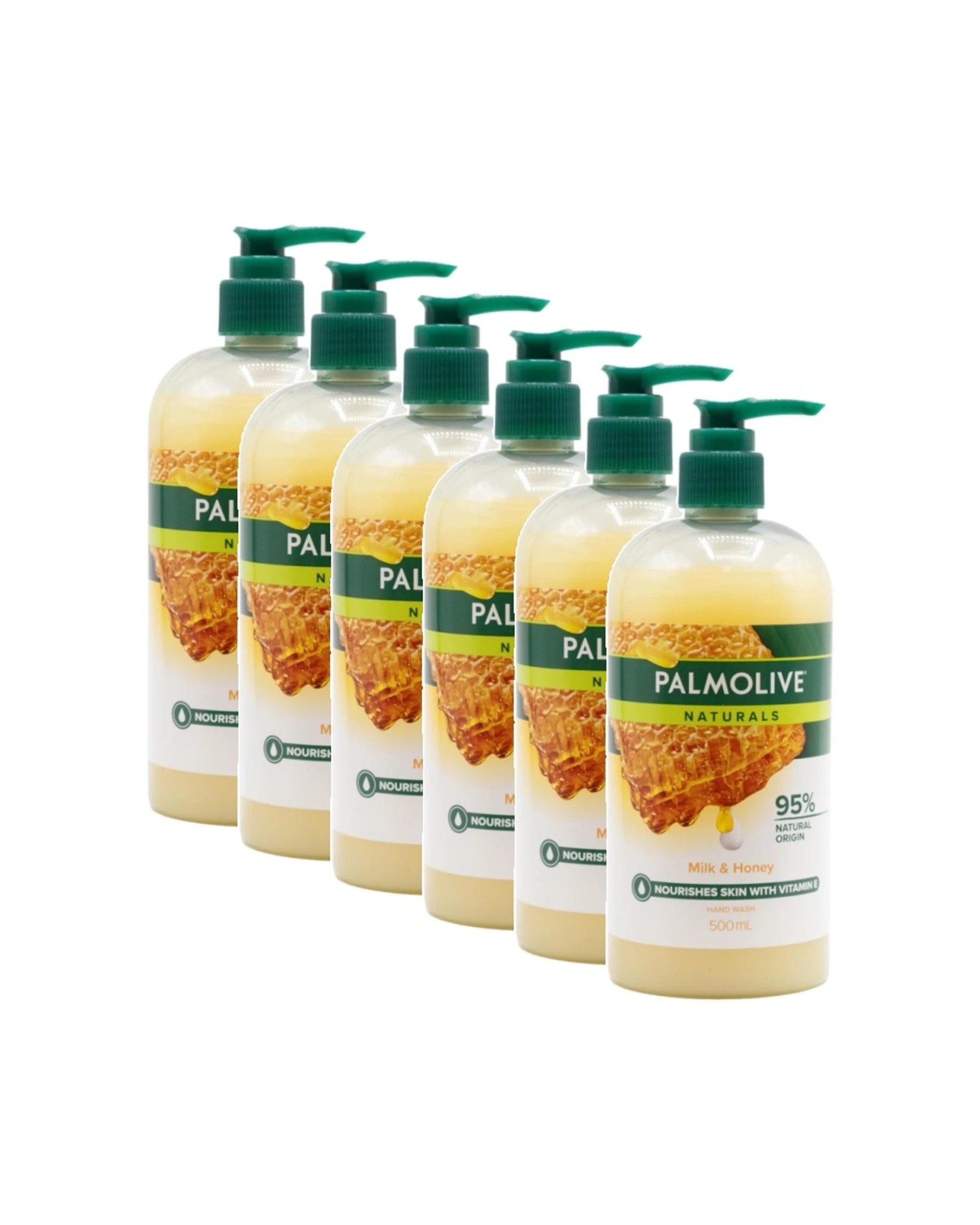 1 Palmolive 6PK Hand Wash Naturals Milk And Honey Pack For Gentle Nourishing Cleanse 500ml - Yellow, 1 of 3