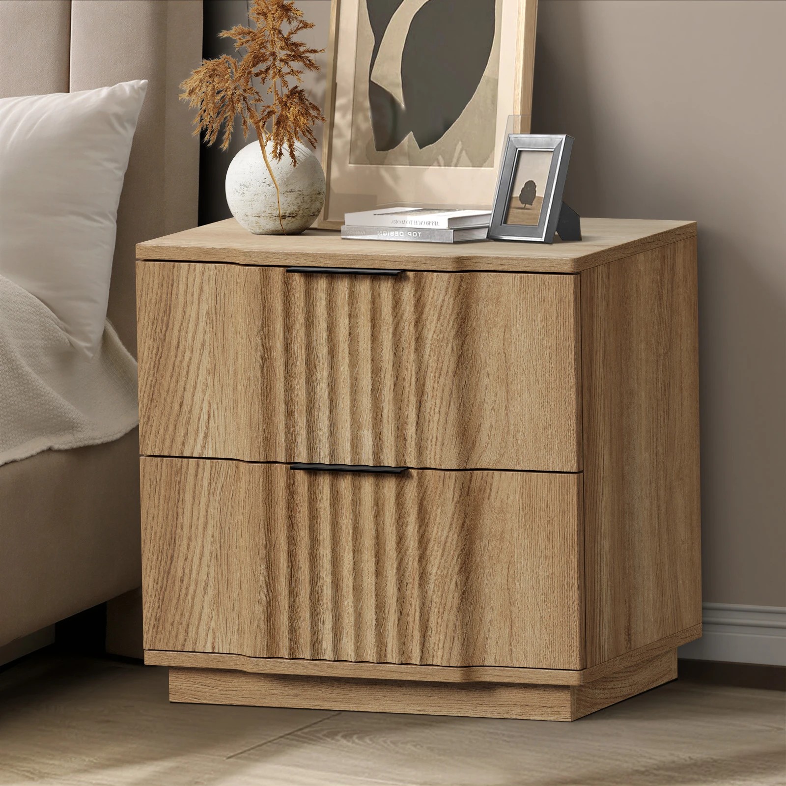 3 Oikiture Bedside Table 2 Drawers Storage Nightstand Side End Table - Natural, 3 of 9