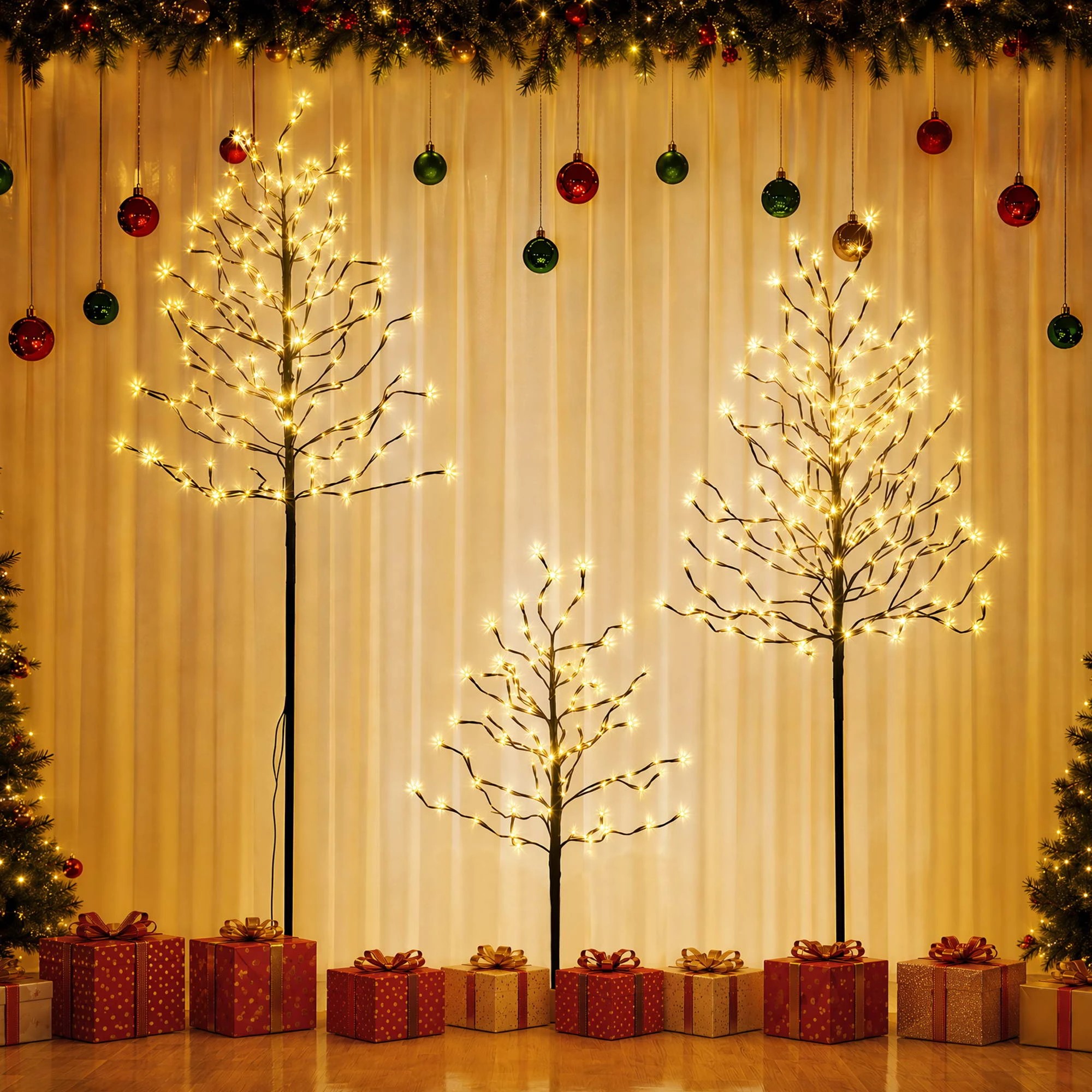 2 Jingle Jollys 3 Pack LED Christmas Tree Lighted Birch Tree Indoor Outdoor Xmas Decor Warm - Gold, 2 of 8