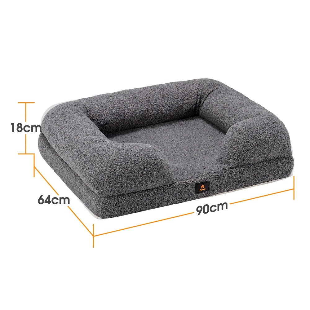 2 Petzly Memory Foam Dog Bed Pet Sofa Calming Bed Washable Removable Large - Grey, 2 of 3