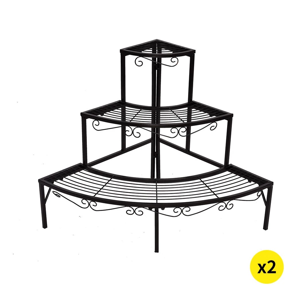 1 Levede 2 Pcs 3 Tier Corner Shape Metal Plant Stand - Black, 1 of 9