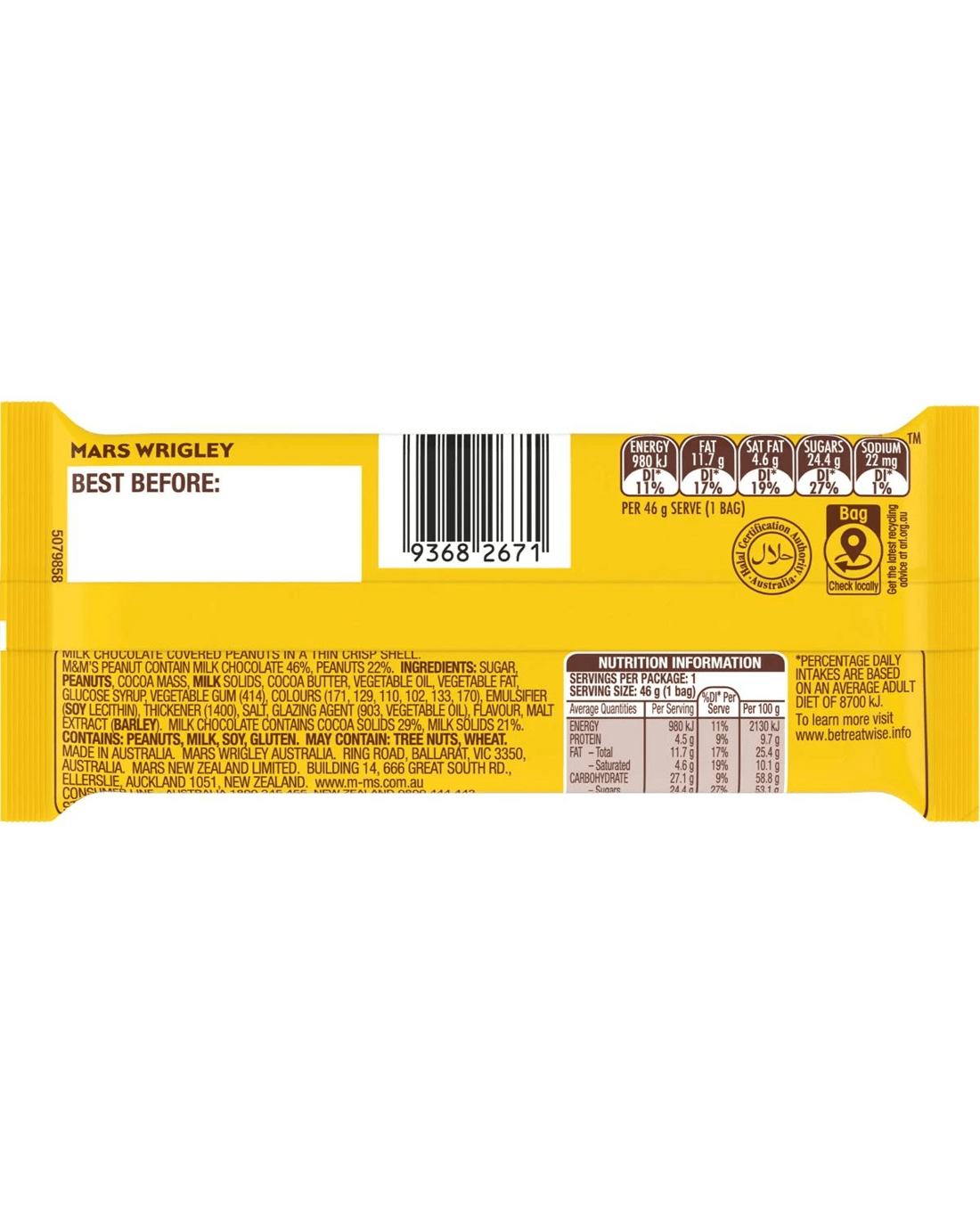 2 M&M's Peanut Milk Chocolate Singles Bag 46g, 2 of 6