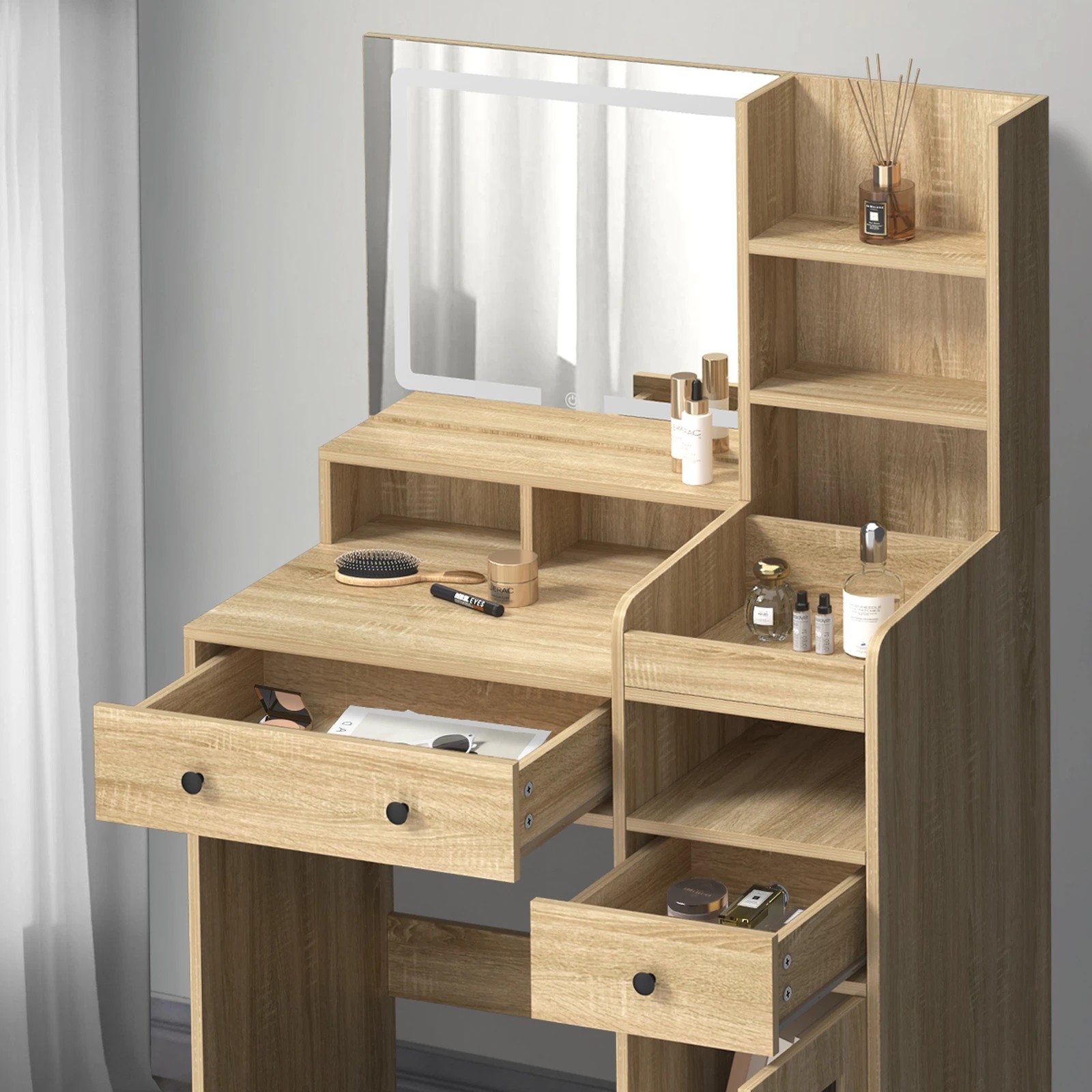 5 Oikiture Dressing Table Stool Set Makeup Mirror Led Light Vanity Desk
 - Natural, 5 of 9